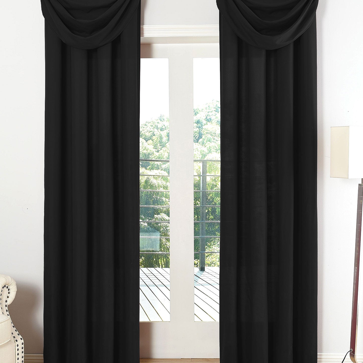 Vorhang Set Schal Ösen Microsatin Segeltuch Querbehang lichtdurchlässig Deko Wohnzimmer 20405S4 Schwarz HxB 175x140 cm Vorhang Set 20405S4schwarz | Gardinenbox.de