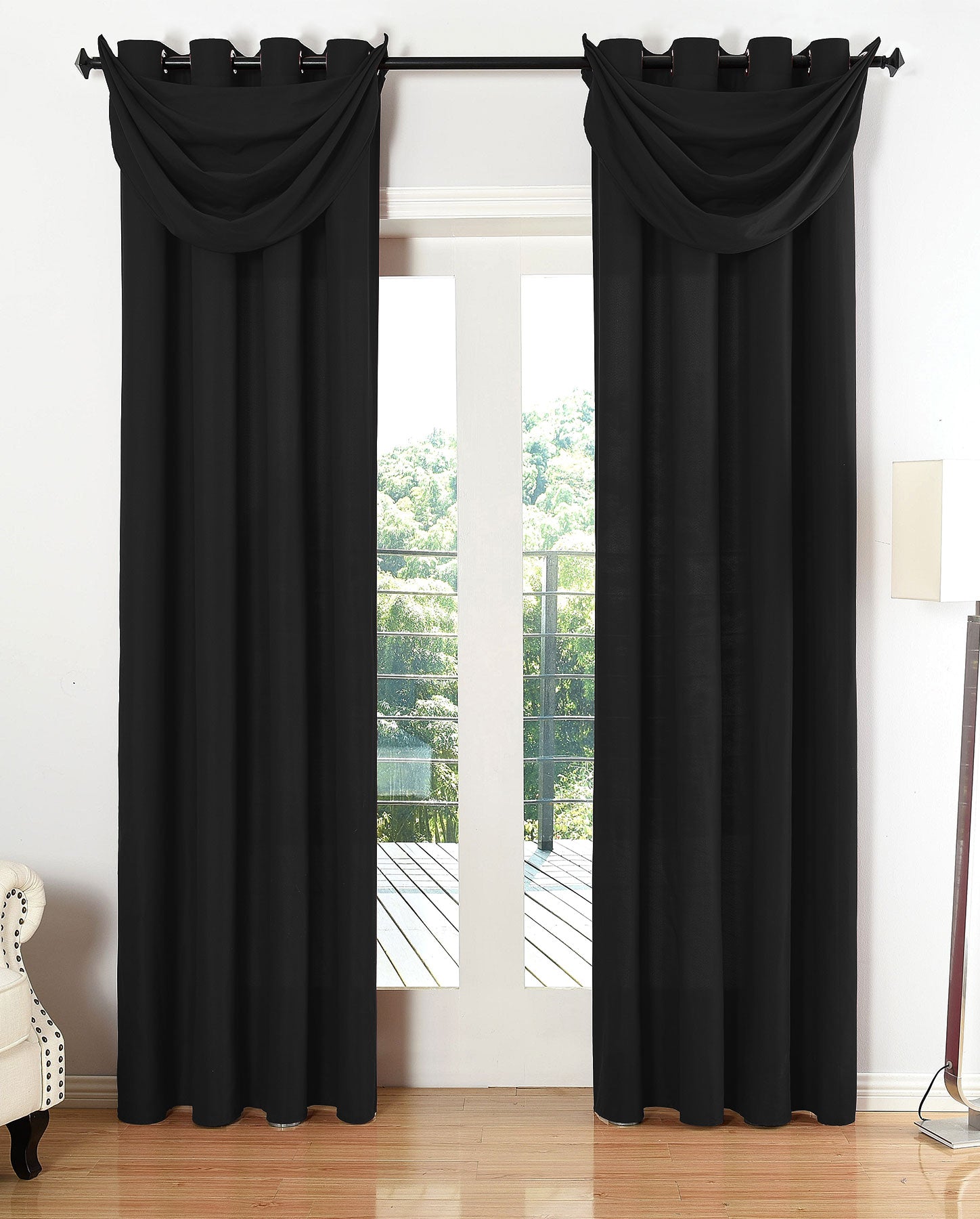Vorhang Set Schal Ösen Microsatin Segeltuch Querbehang lichtdurchlässig Deko Wohnzimmer 20405S4 Schwarz HxB 175x140 cm Vorhang Set 20405S4schwarz | Gardinenbox.de