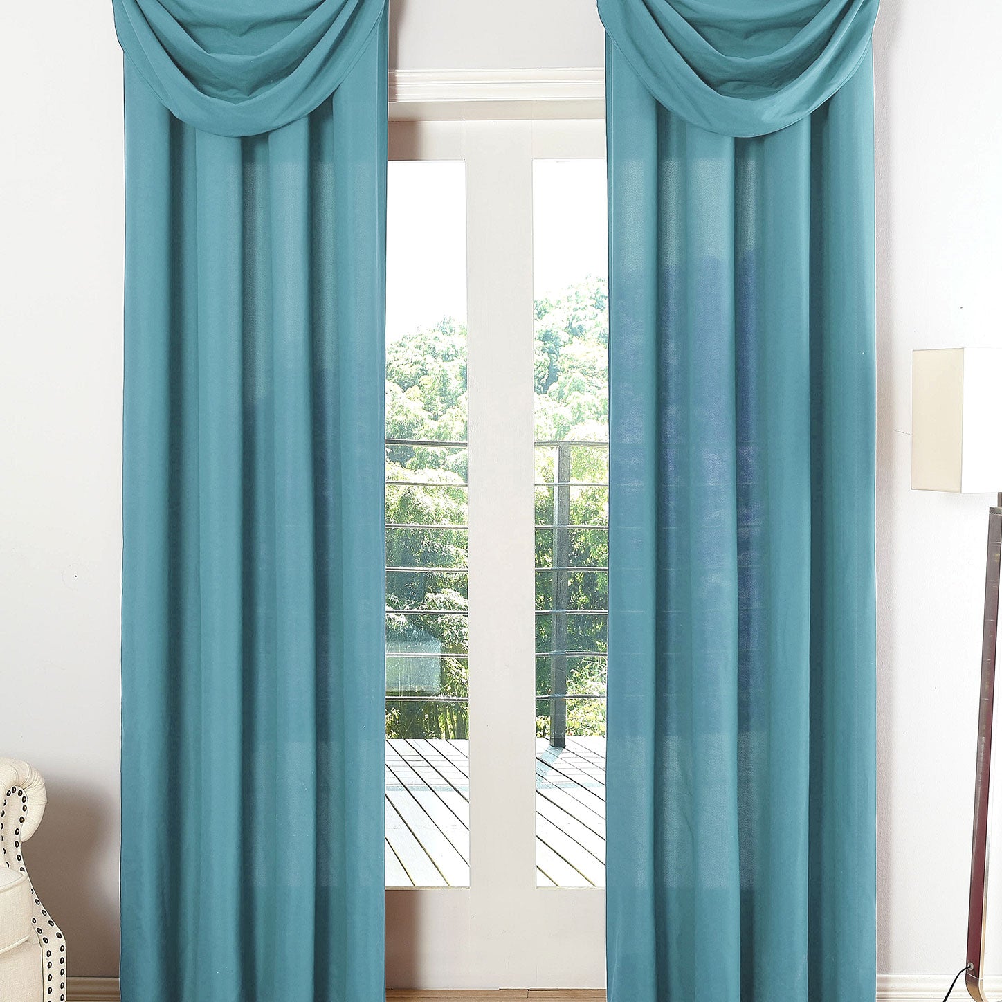 Vorhang Set Schal Ösen Microsatin Segeltuch Querbehang lichtdurchlässig Deko Wohnzimmer 20405S4 Türkis HxB 175x140 cm Vorhang Set 20405S4tuerkis | Gardinenbox.de