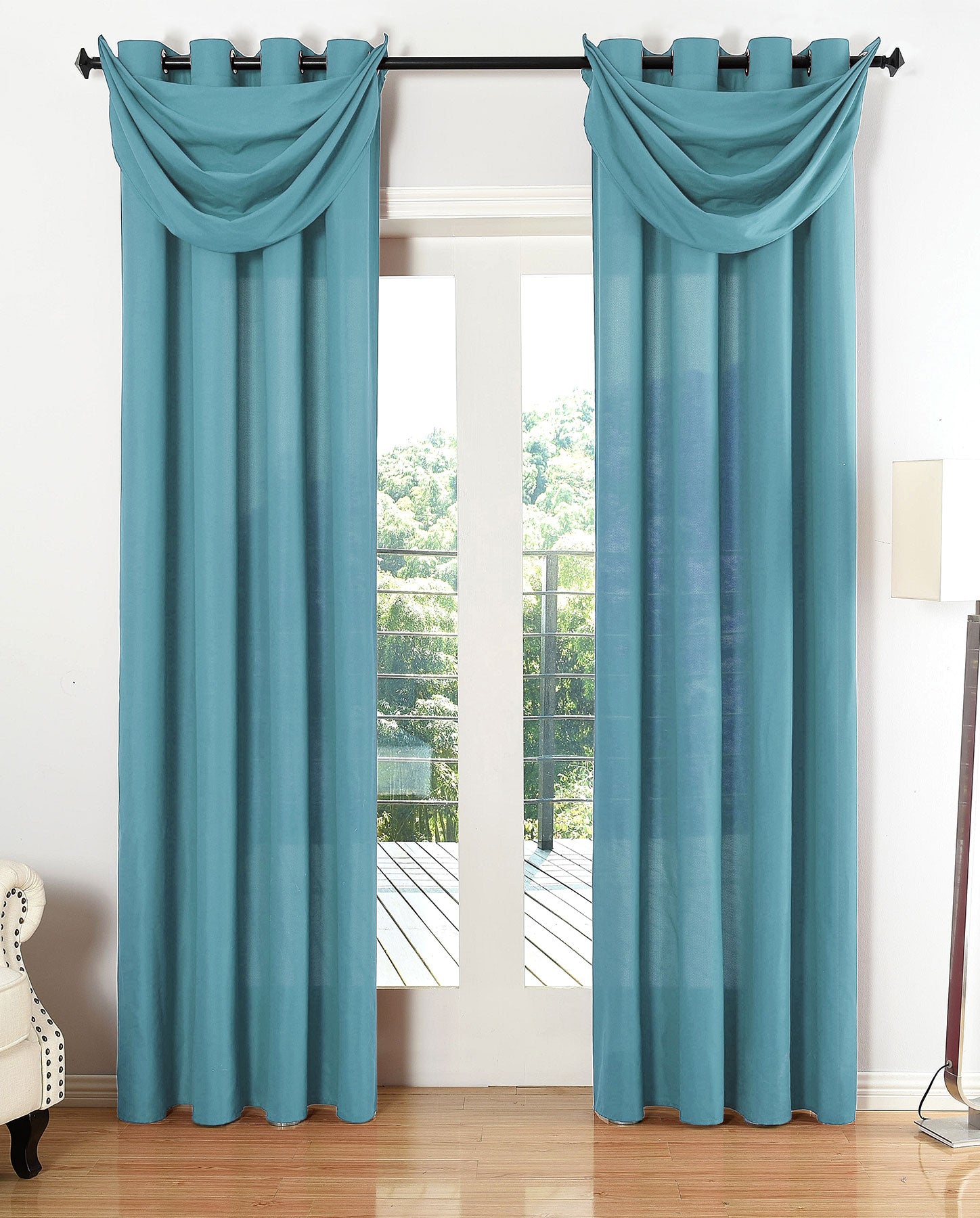 Vorhang Set Schal Ösen Microsatin Segeltuch Querbehang lichtdurchlässig Deko Wohnzimmer 20405S4 Türkis HxB 245x140 cm Vorhang Set 20405S4tuerkis_fab283da-b764-405e-8fd5-b1c39ea8551f | Gardinenbox.de