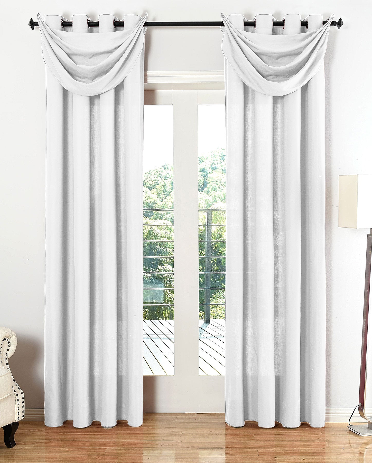 Vorhang Set Schal Ösen Microsatin Segeltuch Querbehang lichtdurchlässig Deko Wohnzimmer 20405S4 Weiß HxB 225x140 cm Vorhang Set 20405S4weiss_d9e0438f-d210-43ea-a5b2-d30d3b7235d2 | Gardinenbox.de