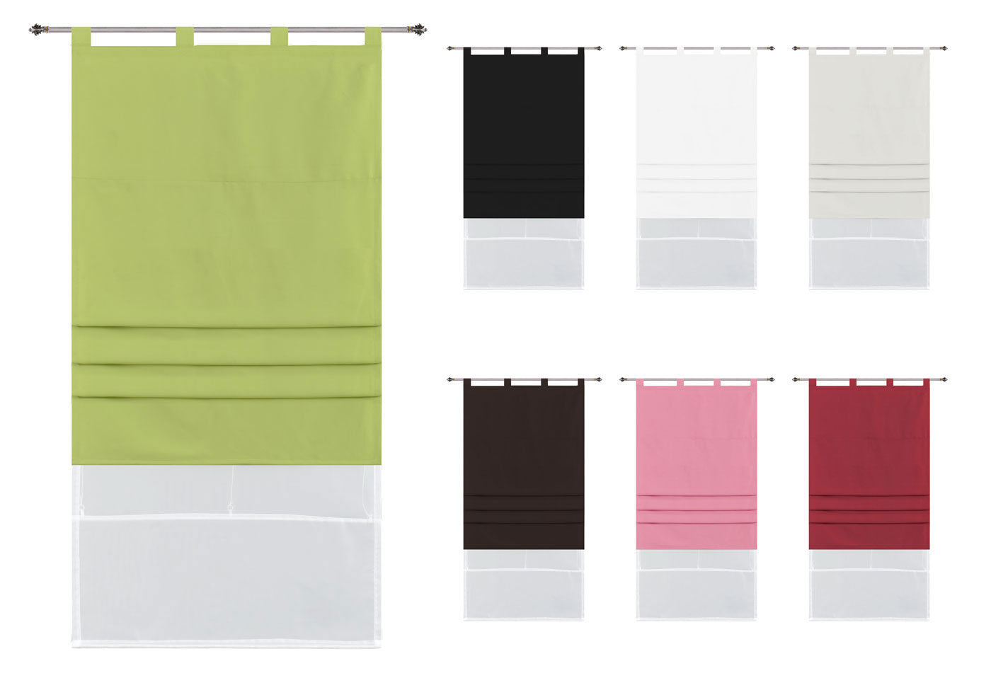 Doppel Raffrollo Palma Microsatin matt Voile Faltgardinen Faltrollo Schlaufenrollo mit Universalgardinenband 20410 Raffrollo 20410var_bf5c6703-68f3-4b1e-a3f8-b7879e2a4bec | Gardinenbox.de