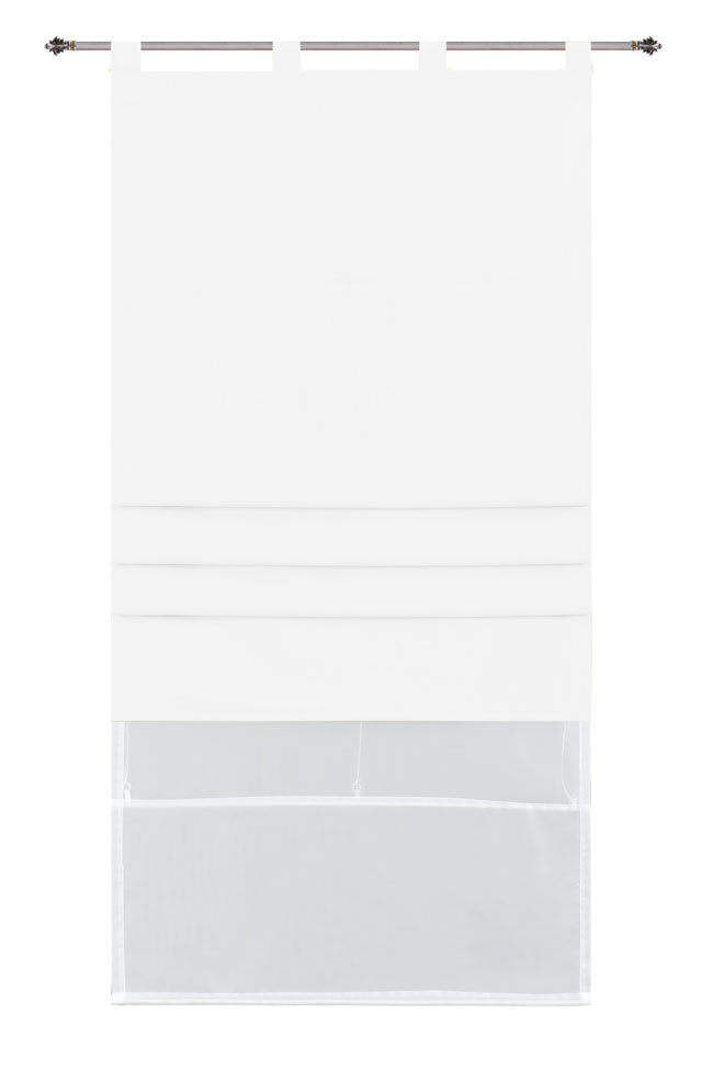 Doppel Raffrollo Palma Microsatin matt Voile Faltgardinen Faltrollo Schlaufenrollo mit Universalgardinenband 20410 Weiss 100 x 175 (BxH) Raffrollo 20410weiss | Gardinenbox.de
