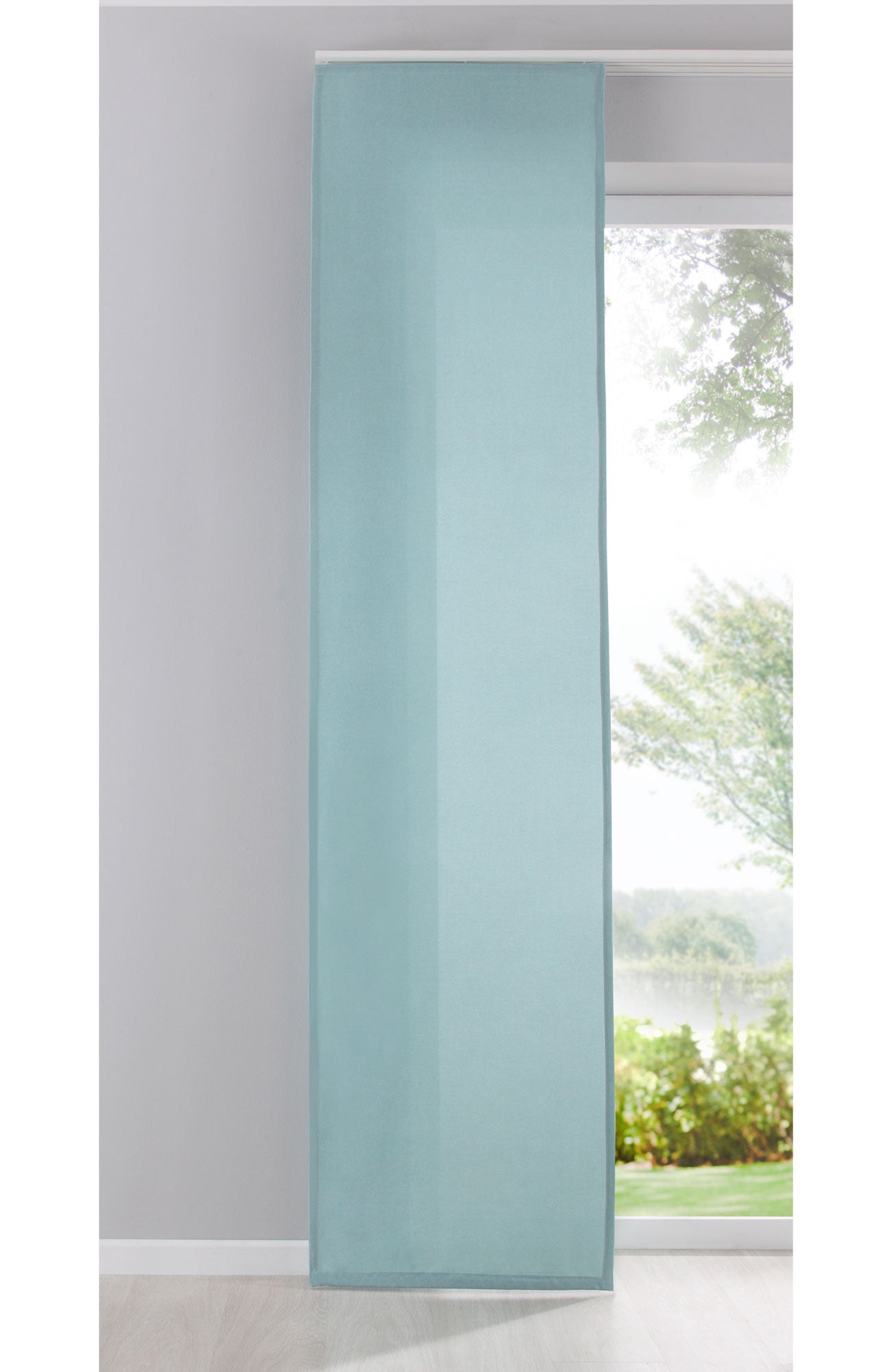 Flächenvorhang Schiebegardine Cationic blickdicht Leinen Optik natura seidenmatt Landhaus Stil 204411 Aqua Schiebegardine 204411aqua | Gardinenbox.de