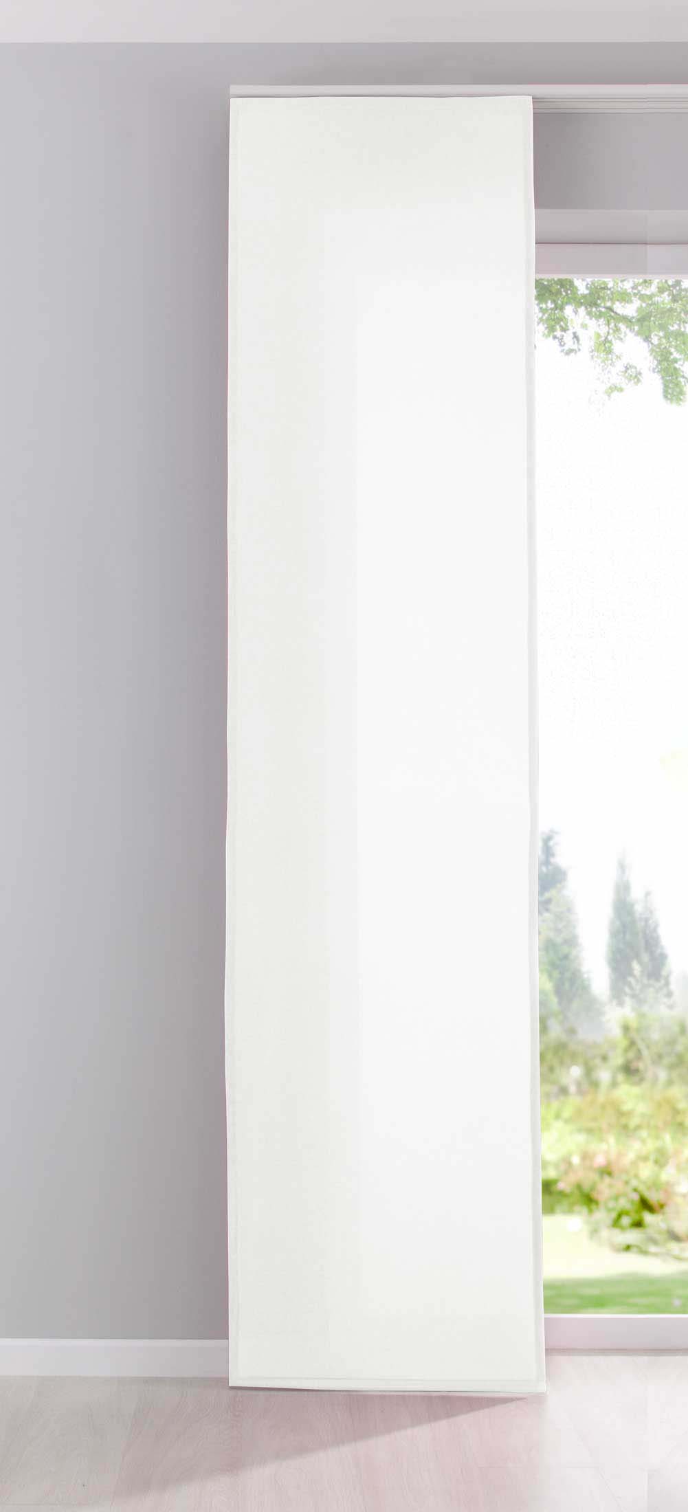 Flächenvorhang Schiebegardine Cationic blickdicht Leinen Optik natura seidenmatt Landhaus Stil 204411 Weiß Schiebegardine 204411weiss | Gardinenbox.de