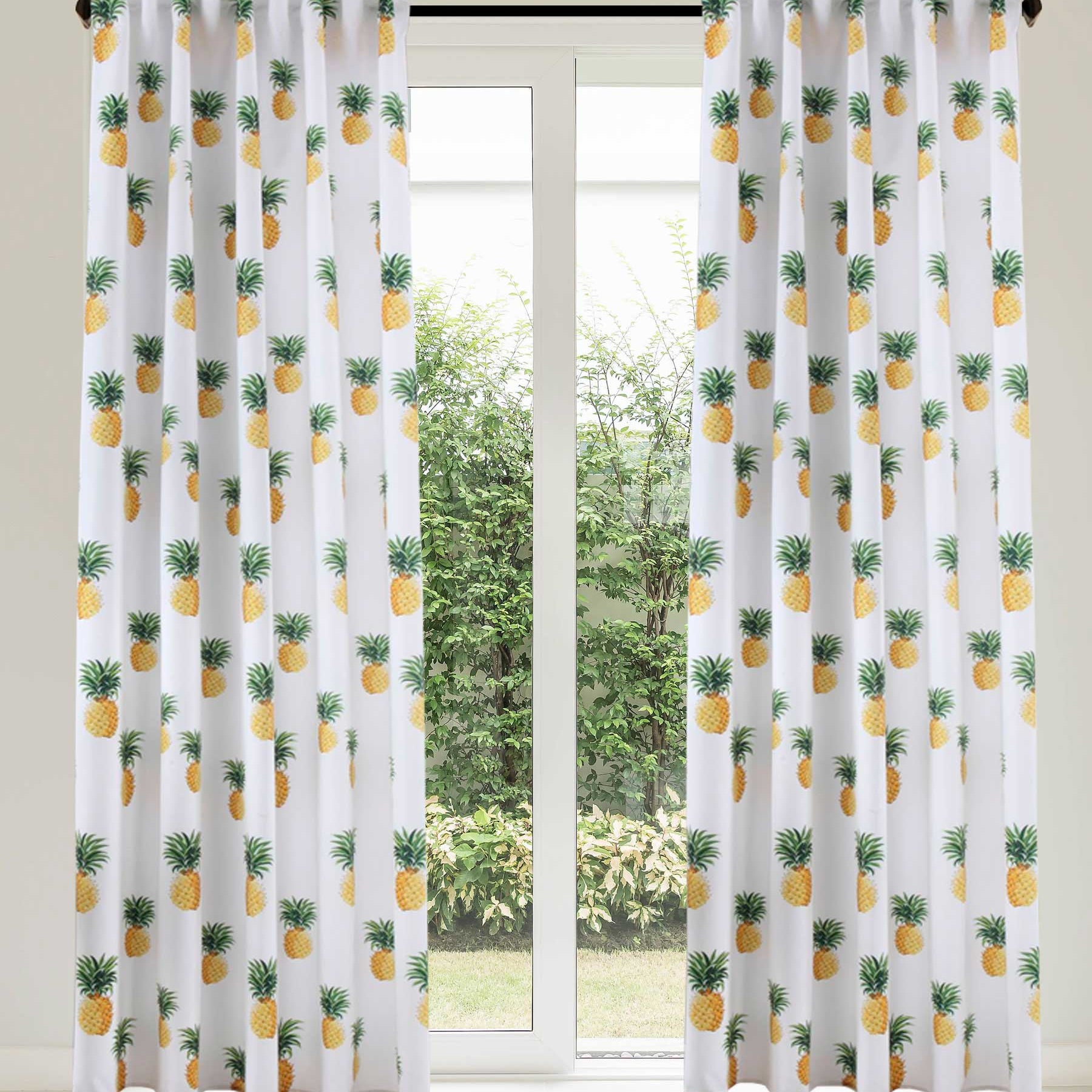 Vorhang Schal blickdicht verdeckte Schlaufen Universalband Digitaldruck (Höhe x Breite cm) 204902 Ananas 2 Stück 245x140 Vorhang Set 204902ananas | Gardinenbox.de