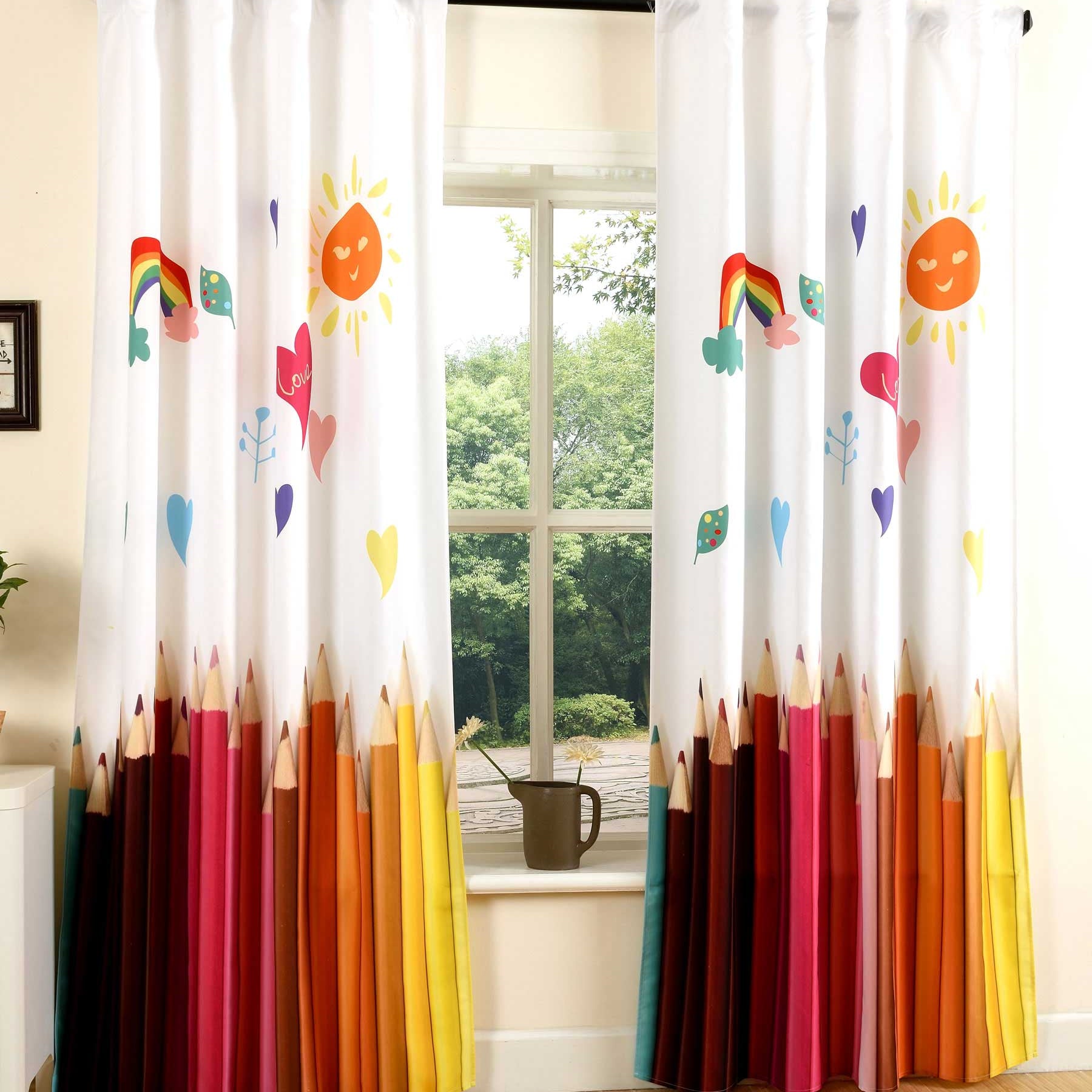Vorhang Schal blickdicht verdeckte Schlaufen Universalband Digitaldruck (Höhe x Breite cm) 204902 Buntstifte 2 Stück 245x140 Vorhang Set 204902buntstifte | Gardinenbox.de