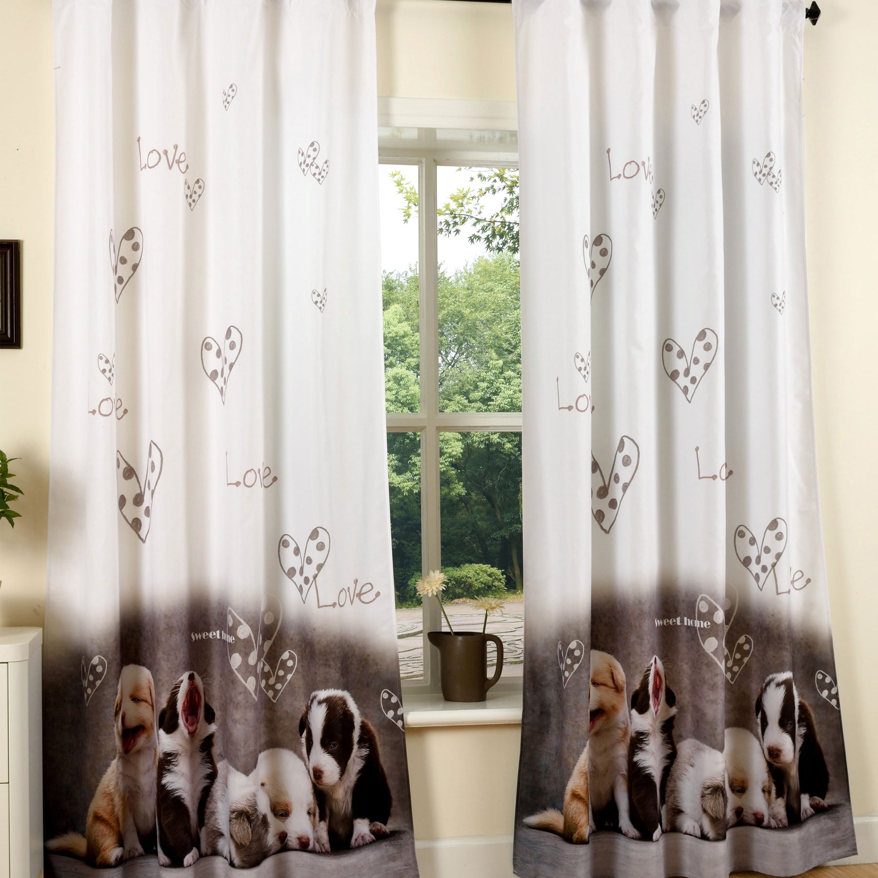 Vorhang Schal blickdicht verdeckte Schlaufen Universalband Digitaldruck (Höhe x Breite cm) 204902 Hunde 2 Stück 245x140 Vorhang Set 204902hunde | Gardinenbox.de
