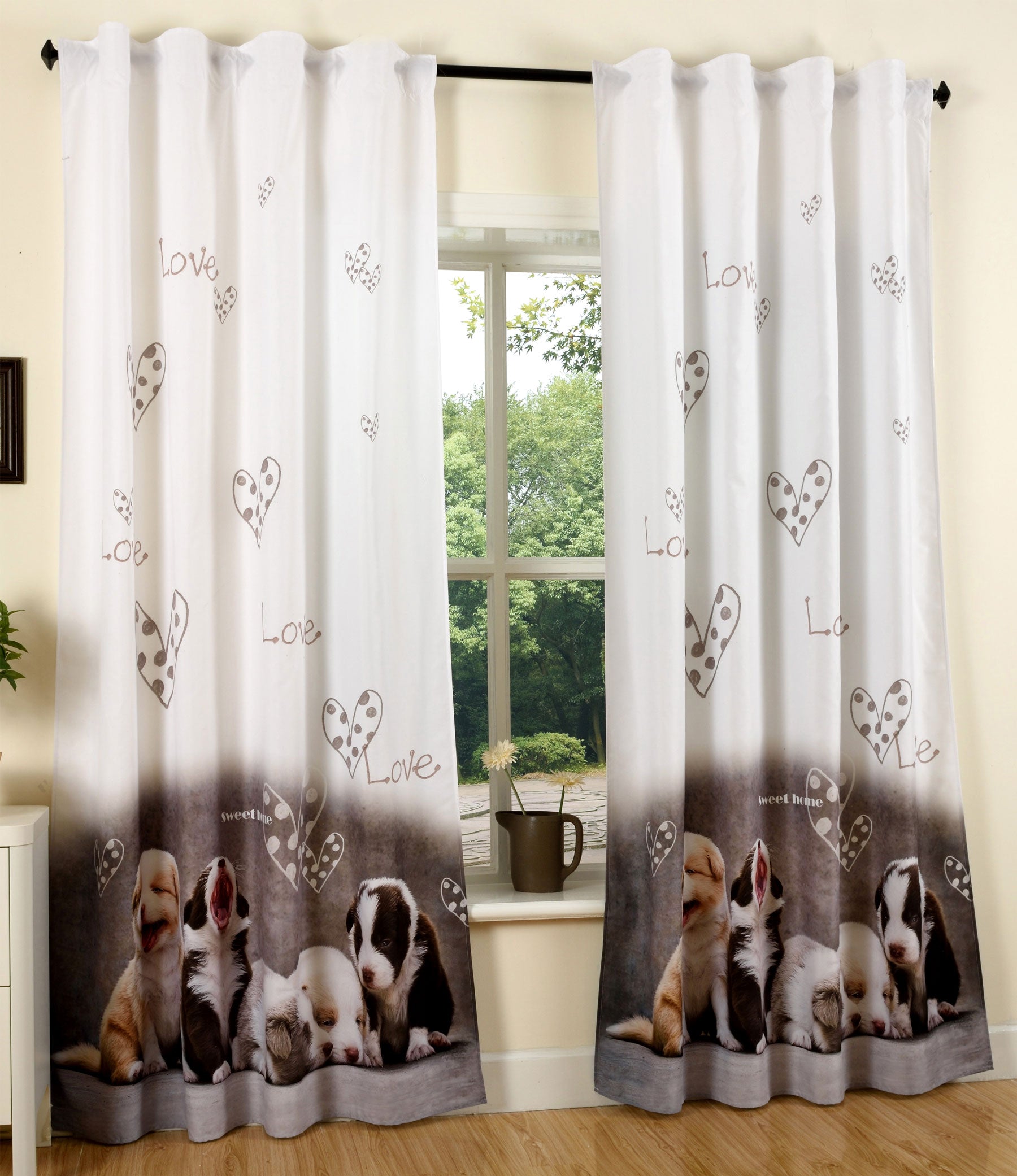 Vorhang Schal blickdicht verdeckte Schlaufen Universalband Digitaldruck (Höhe x Breite cm) 204902 Hunde 2 Stück 245x140 Vorhang Set 204902hunde | Gardinenbox.de