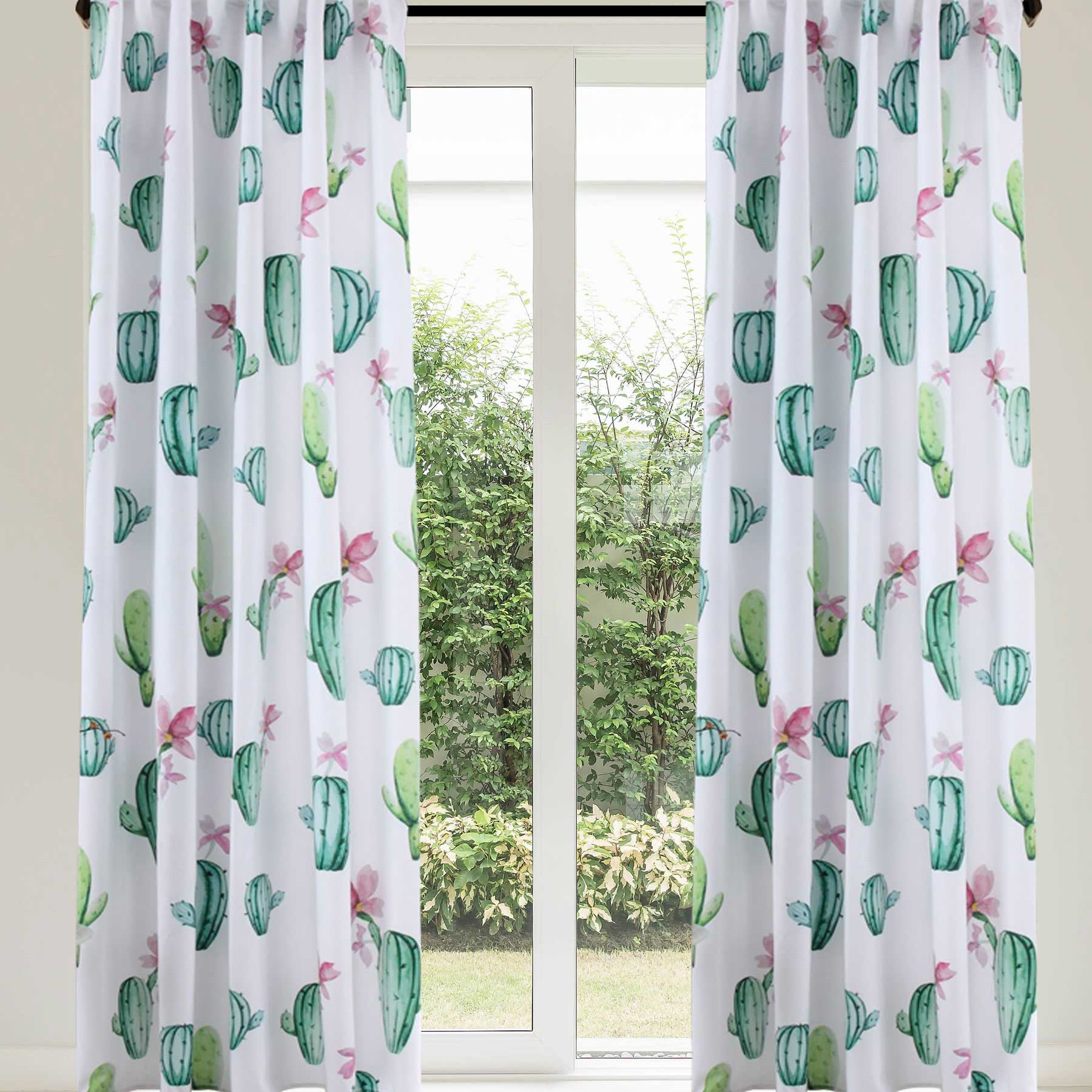 Vorhang Schal blickdicht verdeckte Schlaufen Universalband Digitaldruck (Höhe x Breite cm) 204902 Kaktus 2 Stück 245x140 Vorhang Set 204902kaktus | Gardinenbox.de