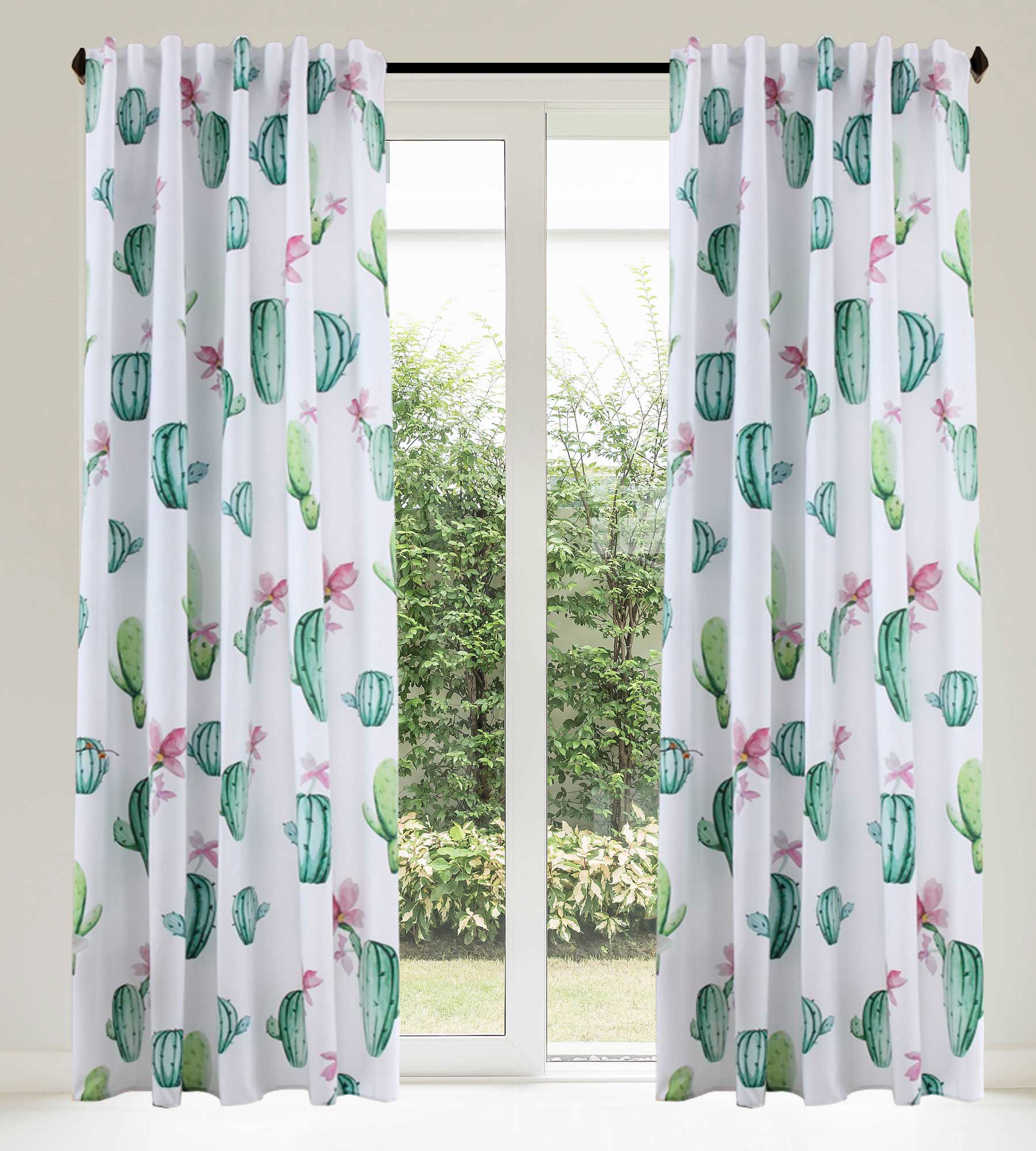 Vorhang Schal blickdicht verdeckte Schlaufen Universalband Digitaldruck (Höhe x Breite cm) 204902 Kaktus 2 Stück 245x140 Vorhang Set 204902kaktus | Gardinenbox.de