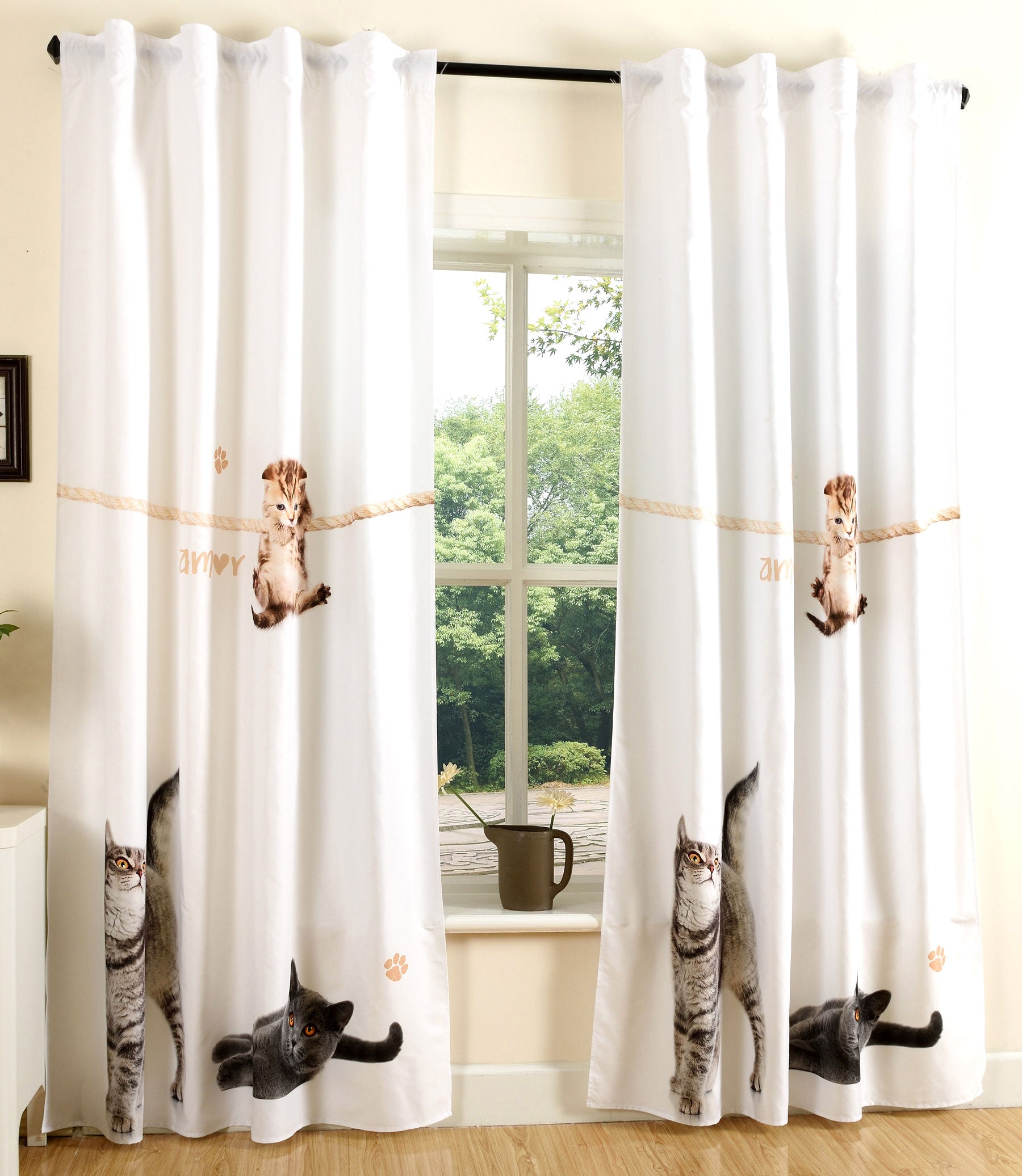 Vorhang Schal blickdicht verdeckte Schlaufen Universalband Digitaldruck (Höhe x Breite cm) 204902 Katzen 2 Stück 245x140 Vorhang Set 204902katzen | Gardinenbox.de