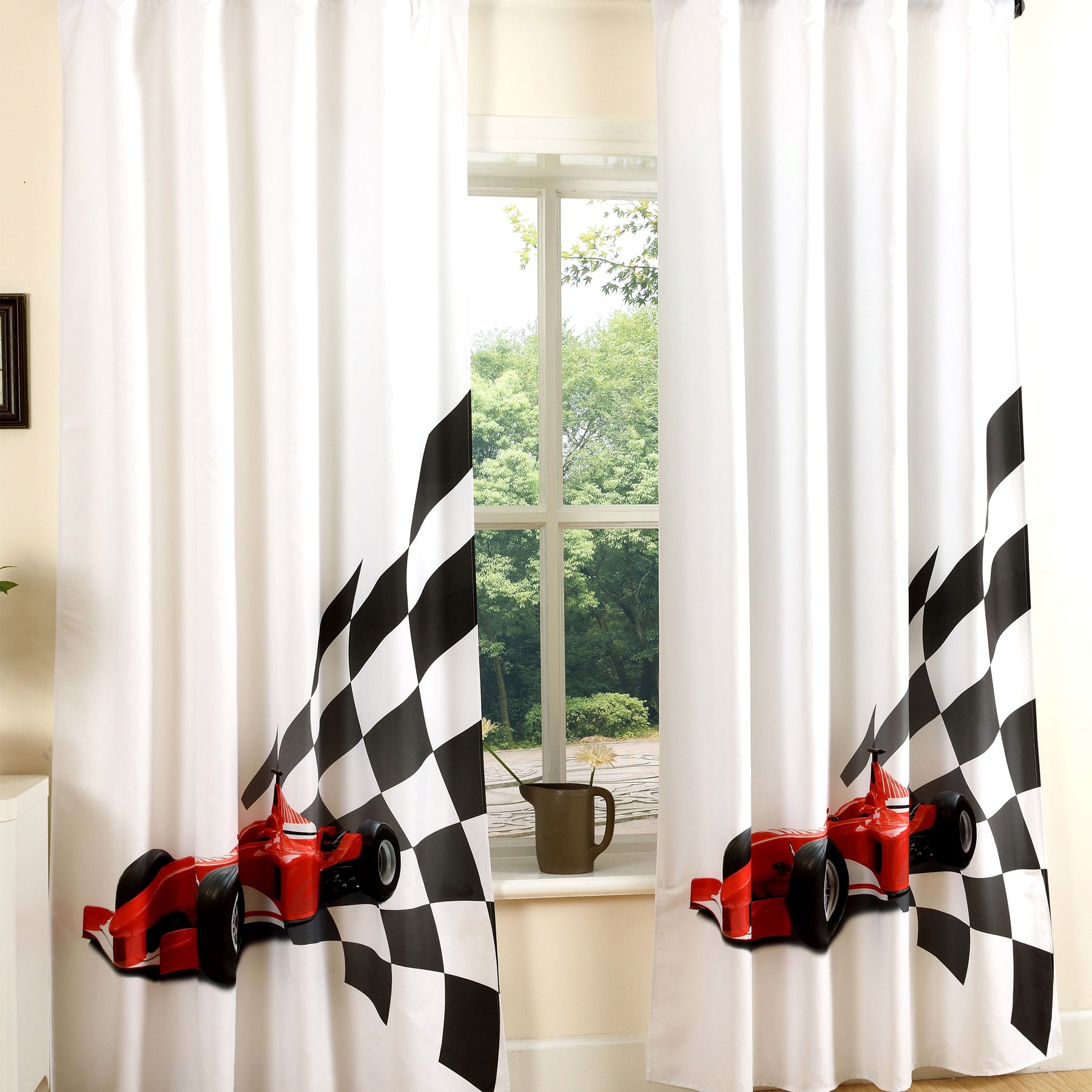 Vorhang Schal blickdicht verdeckte Schlaufen Universalband Digitaldruck (Höhe x Breite cm) 204902 Rennwagen 2 Stück 245x140 Vorhang Set 204902rennwagen | Gardinenbox.de