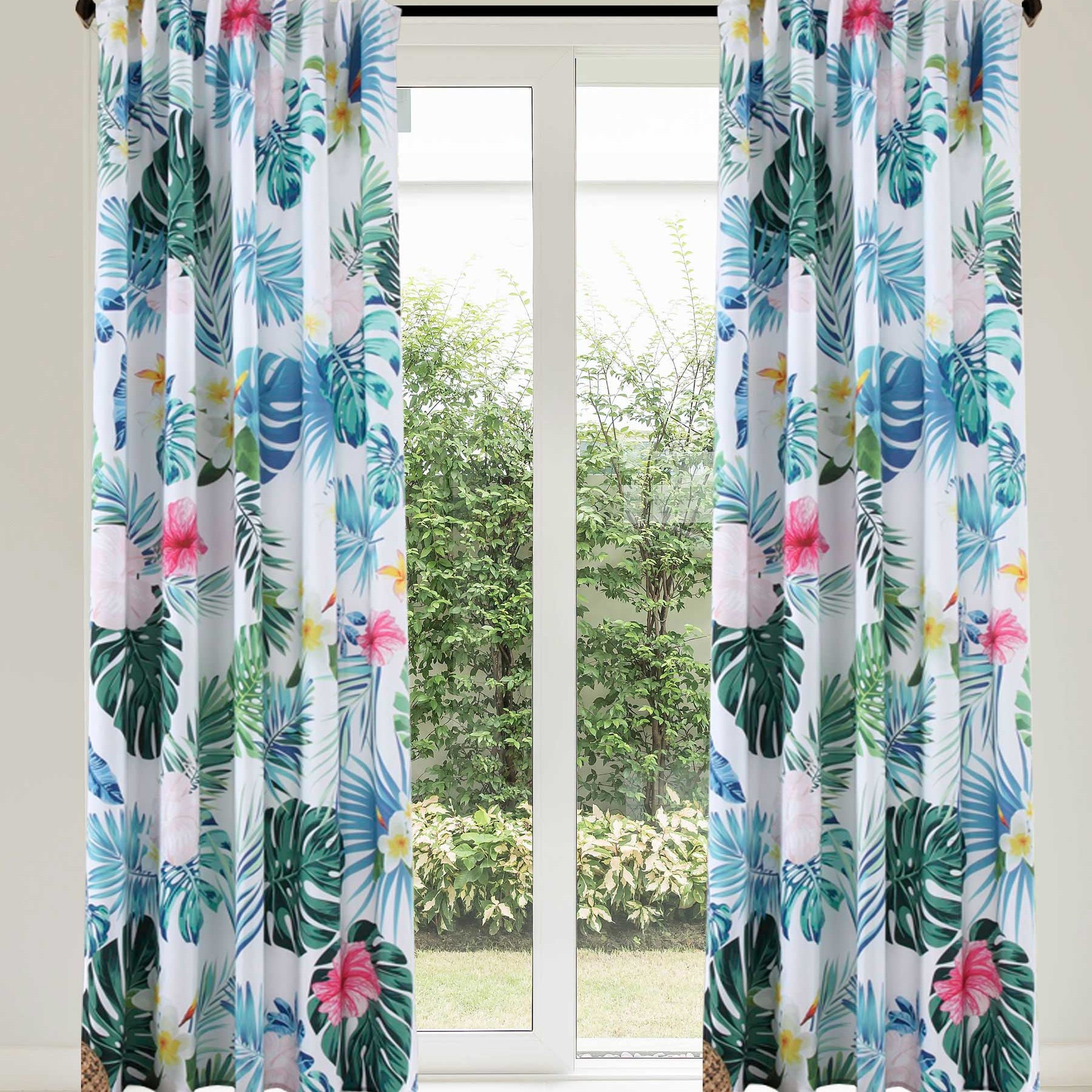 Vorhang Schal blickdicht verdeckte Schlaufen Universalband Digitaldruck (Höhe x Breite cm) 204902 Tropical 2 Stück 245x140 Vorhang Set 204902tropical | Gardinenbox.de