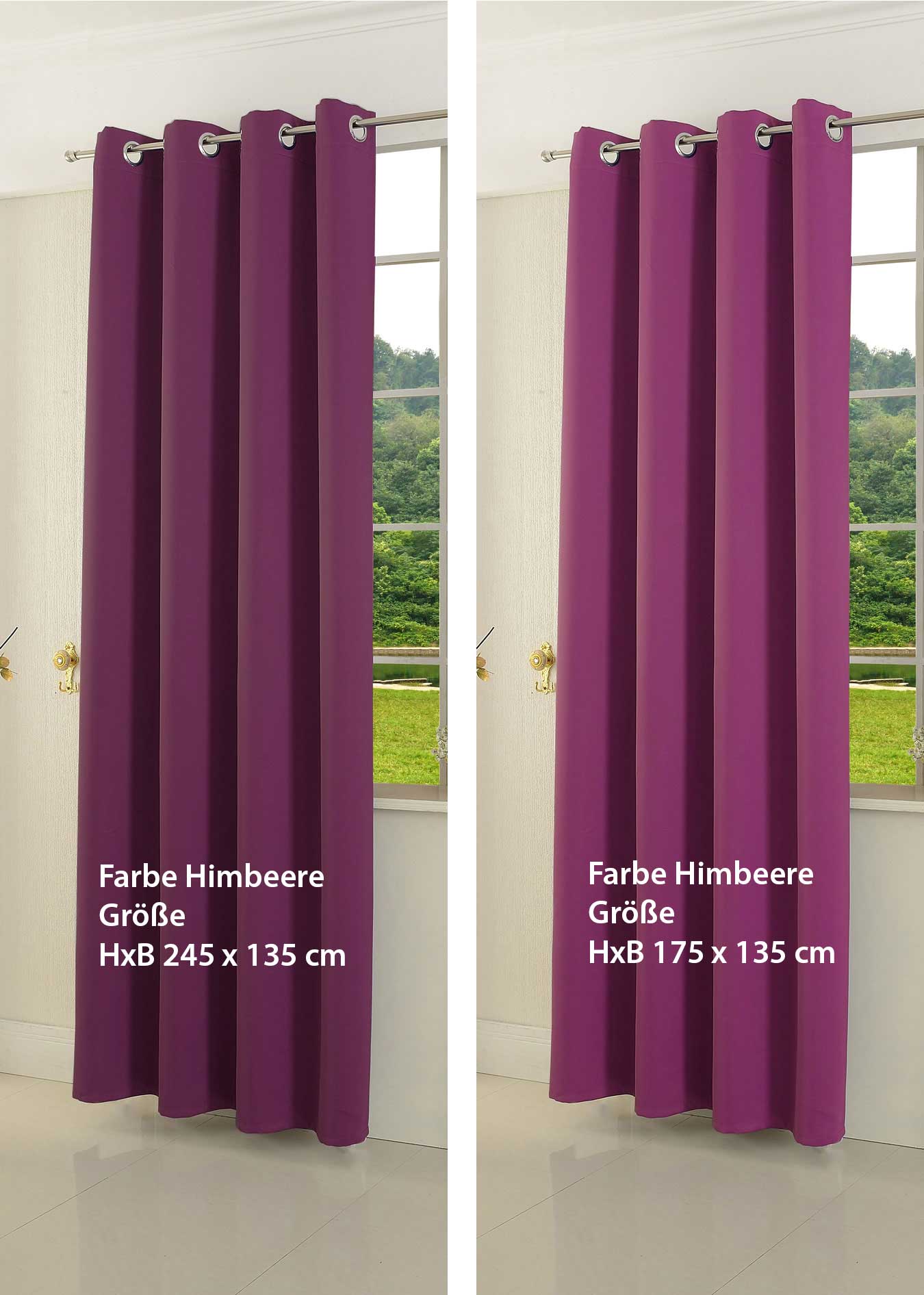 Verdunkelungsvorhang Ösen matt uni Farben blickdicht Blackout 20600 Vorhang 20600_himbeere_unterschied | Gardinenbox.de