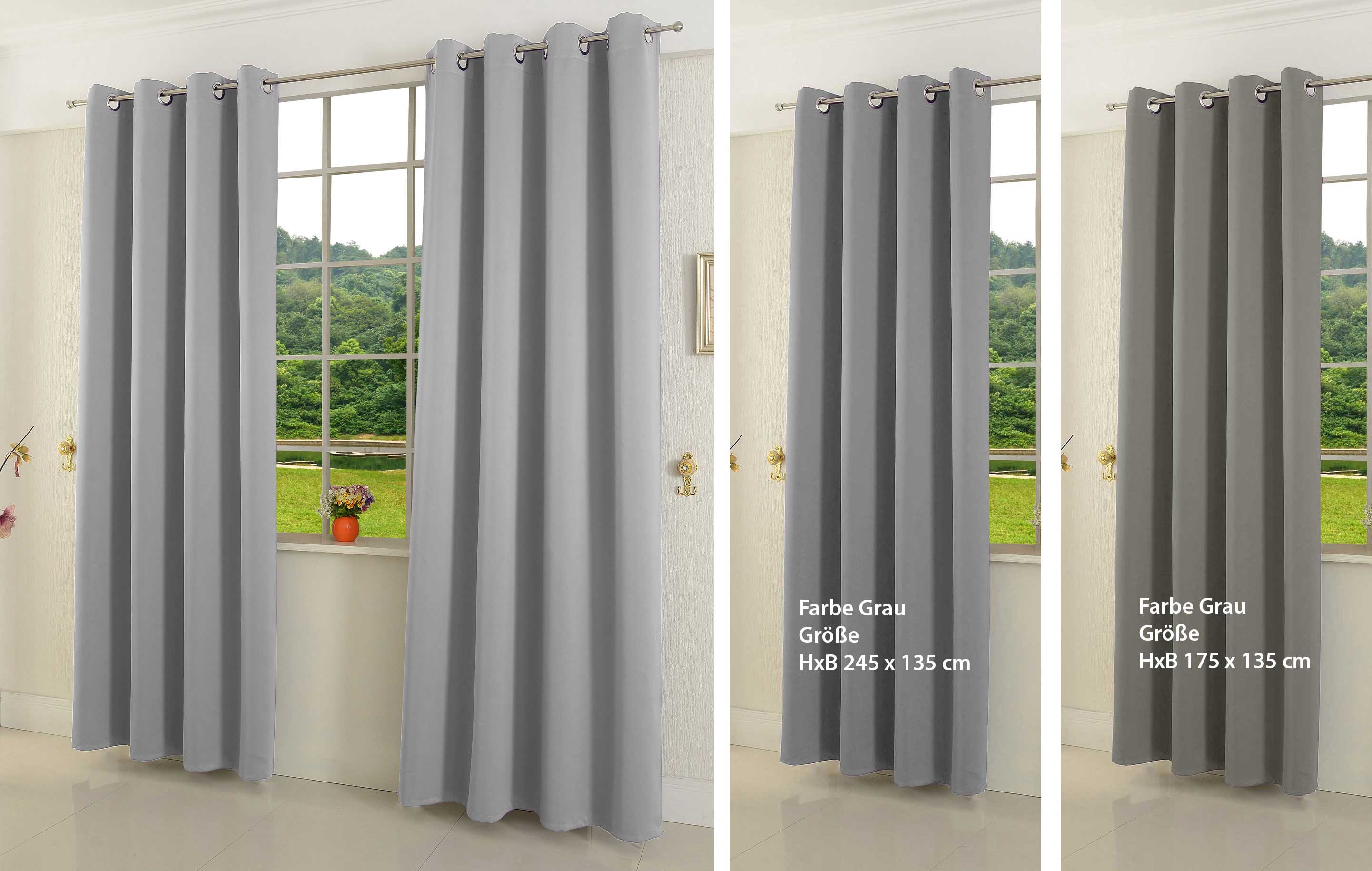 Verdunkelungsvorhang Ösen matt uni Farben blickdicht Blackout 20600 Grau 245x135 (HxB) Vorhang 20600grau-245 | Gardinenbox.de