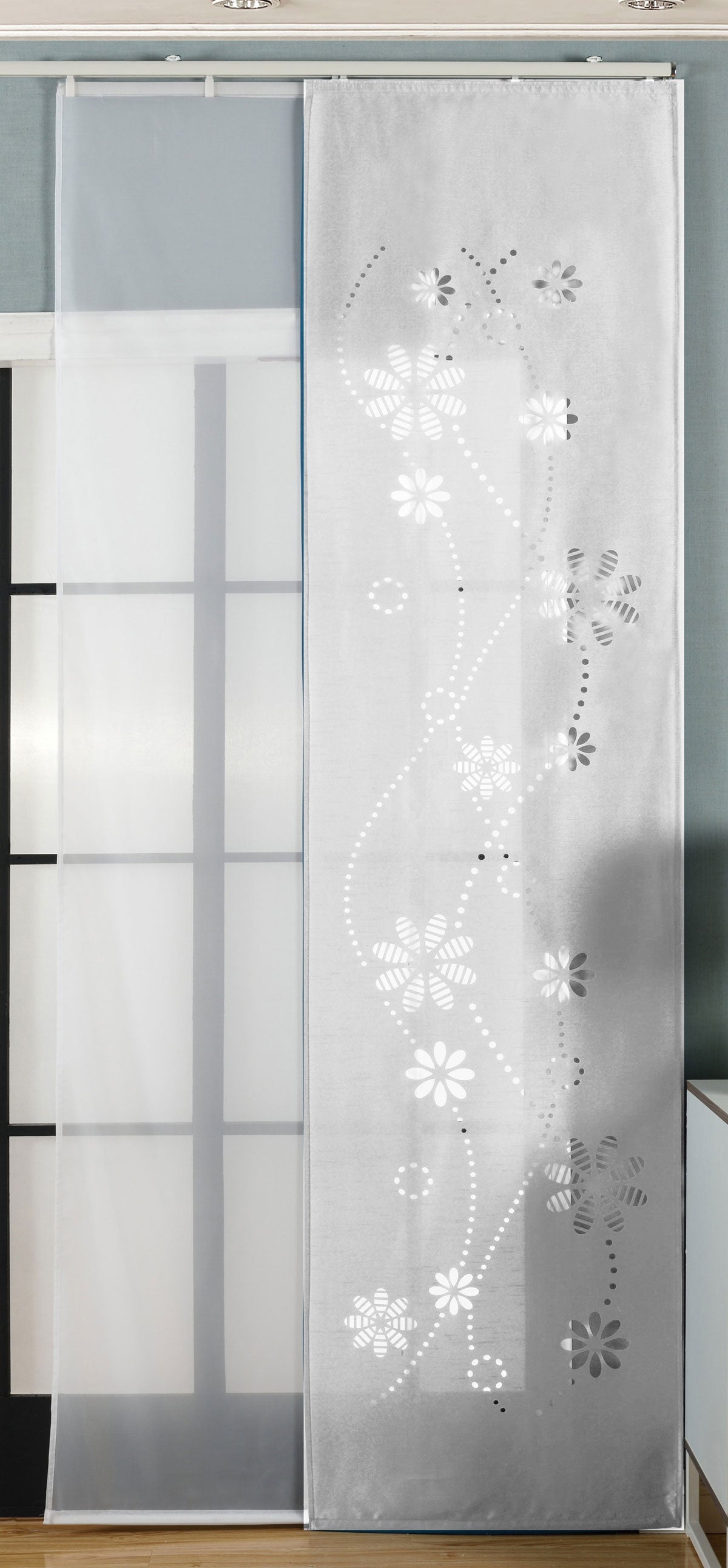 2er-Pack Schiebegardine Flächenvorhang Albi Lasercut Wildseide Optik Voile cm (HxB) inkl. Paneelwagen und Beschwerungsstangen 165630 Weiß Schiebegardine 2er-Pack_Schiebegardine_Flachenvorhang_Albi_Lasercut_Wildseide_Optik_Voile_cm_HxB_inkl._Paneelwagen_und_Beschwerungsstangen_165630_-_Gardinenbox.de_-_-3674706 | Gardinenbox.de