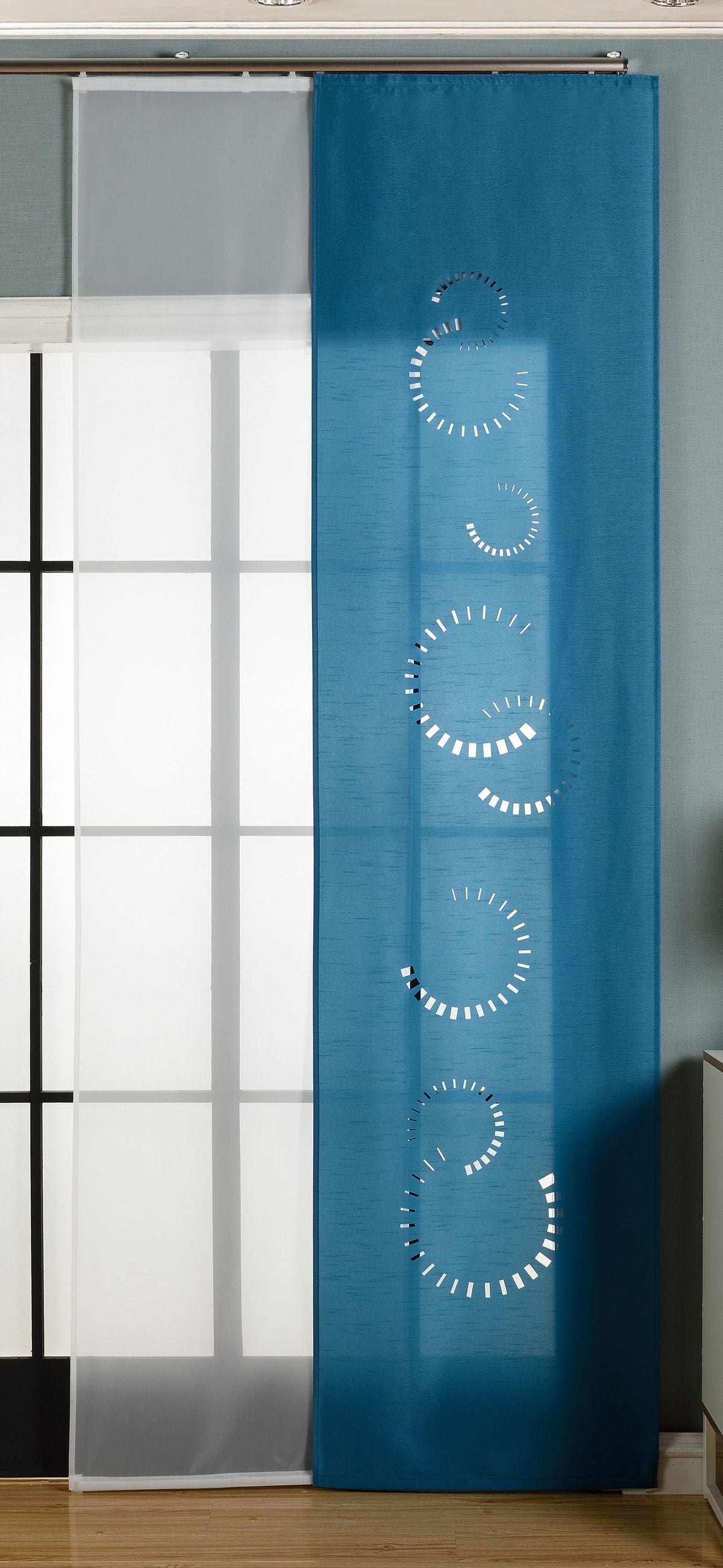 2er-Pack Schiebegardine Flächenvorhang Avila Lasercut Wildseide Optik Voile cm (HxB) inkl. Paneelwagen und Beschwerungsstangen 165610 Petrol Schiebegardine 2er-Pack_Schiebegardine_Flachenvorhang_Avila_Lasercut_Wildseide_Optik_Voile_cm_HxB_inkl._Paneelwagen_und_Beschwerungsstangen_165610_-_Gardinenbox.de_-_-3674910 | Gardinenbox.de