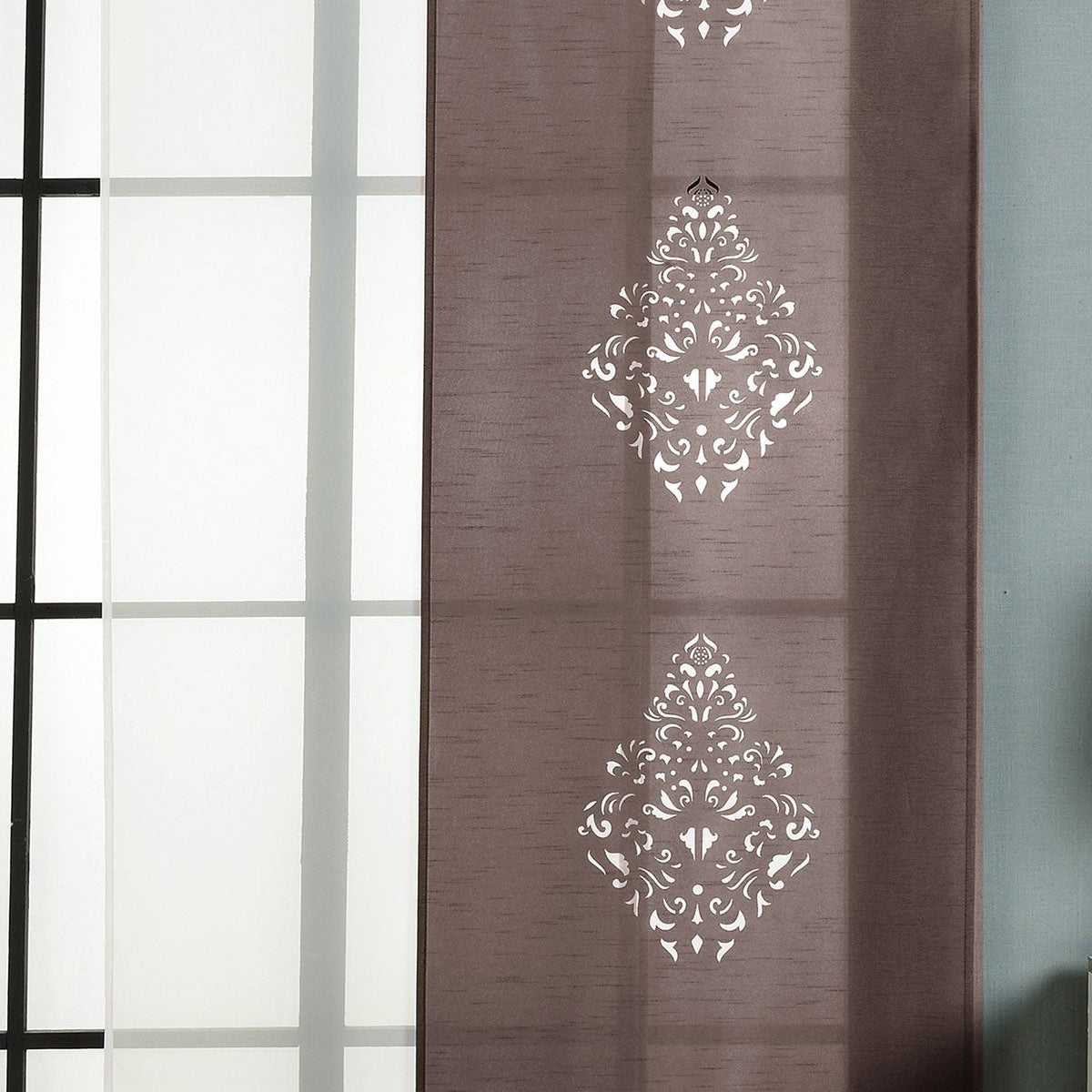 2er-Pack Schiebegardine Flächenvorhang Nantes Lasercut Wildseide Optik Voile cm (HxB) inkl. Paneelwagen und Beschwerungsstangen 165650 Braun Schiebegardine 2er-Pack_Schiebegardine_Flachenvorhang_Nantes_Lasercut_Wildseide_Optik_Voile_cm_HxB_inkl._Paneelwagen_und_Beschwerungsstangen_165650_-_Gardinenbox.de_-_-3675038 | Gardinenbox.de