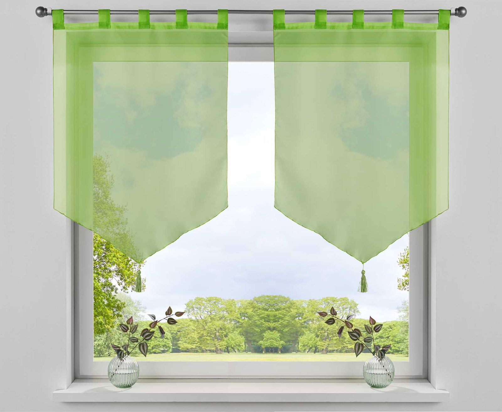 2er Pack Scheibengardinen »LYON« Quaste Modern Zeitlos Voile Küchenfenster Sichtschutz Scheibenhänger Spitzpanneaux 10000333-2 Apfelgrün Scheibengardine 2er_Pack_Scheibengardinen_LYON_Quaste_Modern_Zeitlos_Voile_Kuchenfenster_Sichtschutz_Scheibenhanger_Spitzpanneaux_10000333-2_-_Gardinenbox.de_-_-3668671 | Gardinenbox.de