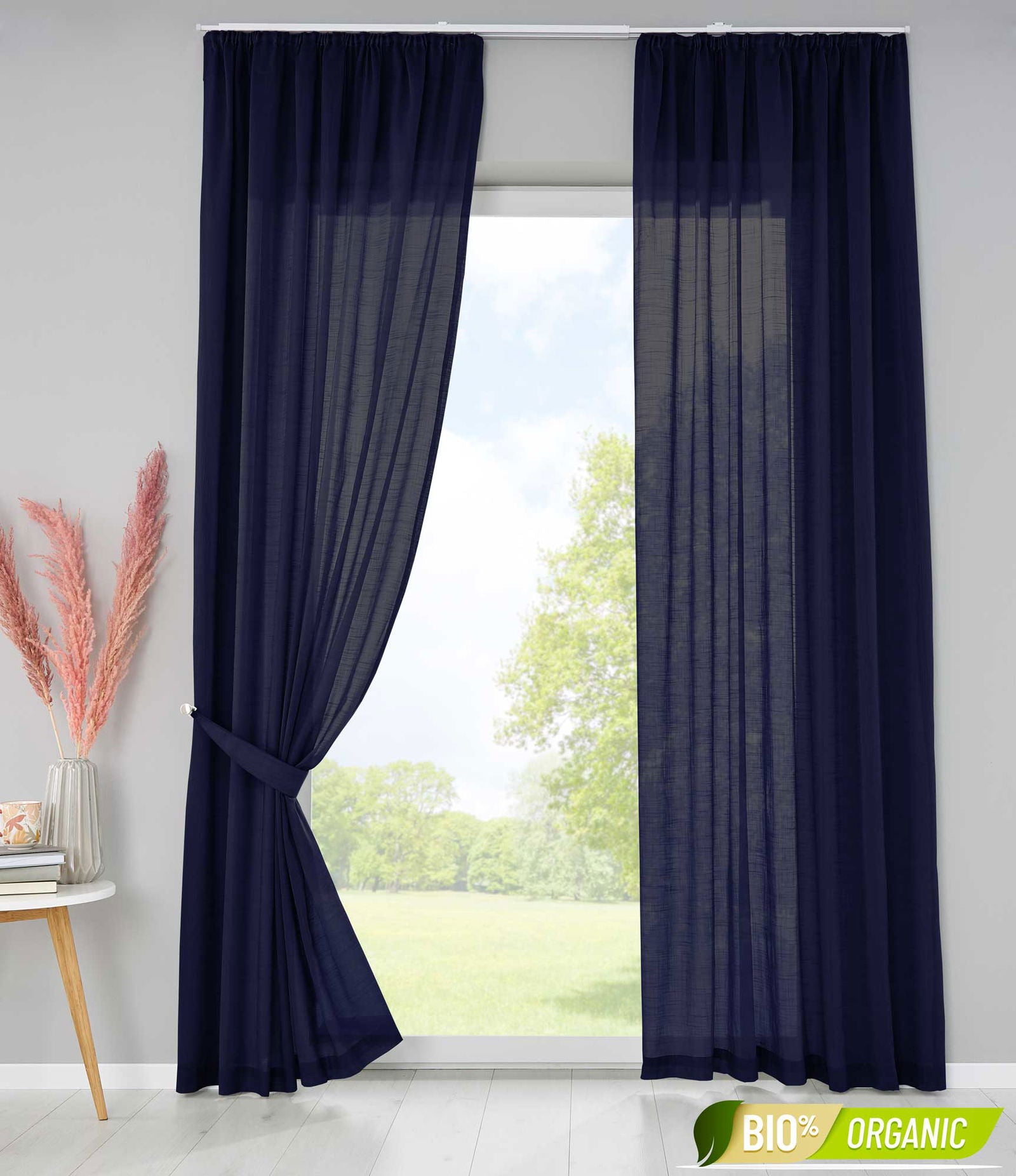 2er Set Bio Organic Vorhänge Reine Baumwolle Transparent Gardinen Verdeckte Schlaufen Gardinenband Pflegeleicht 202087 Dunkelblau HxB 250x145 cm Vorhang Set 2er_Set_Bio_Organic_Vorhange_Reine_Baumwolle_Transparent_Gardinen_Verdeckte_Schlaufen_Gardinenband_Pflegeleicht_202087_-_Gardinenbox.de_-_-3669696 | Gardinenbox.de
