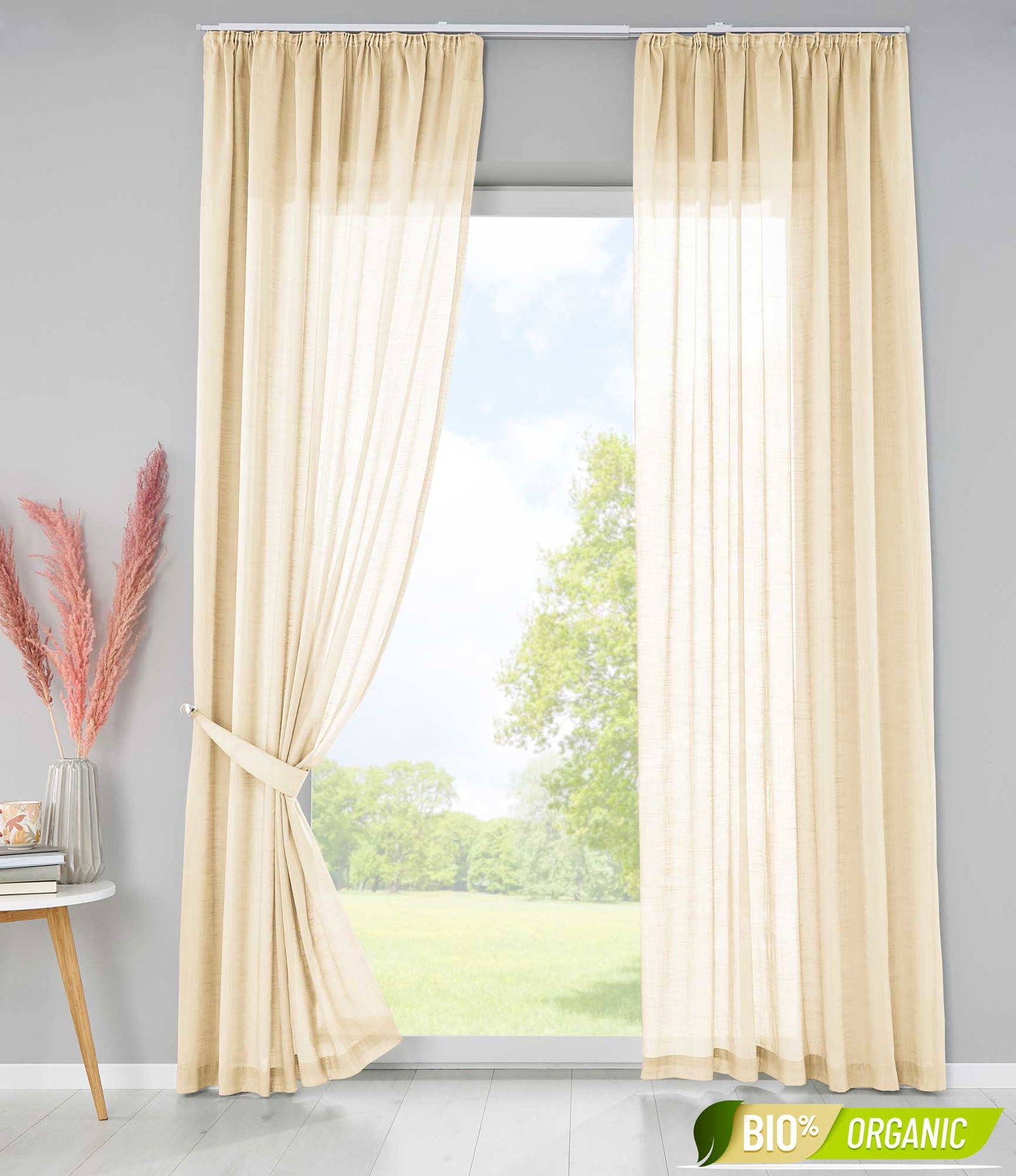 2er Set Bio Organic Vorhänge Reine Baumwolle Transparent Gardinen Verdeckte Schlaufen Gardinenband Pflegeleicht 202087 Beige HxB 250x145 cm Vorhang Set 2er_Set_Bio_Organic_Vorhange_Reine_Baumwolle_Transparent_Gardinen_Verdeckte_Schlaufen_Gardinenband_Pflegeleicht_202087_-_Gardinenbox.de_-_-3669972 | Gardinenbox.de