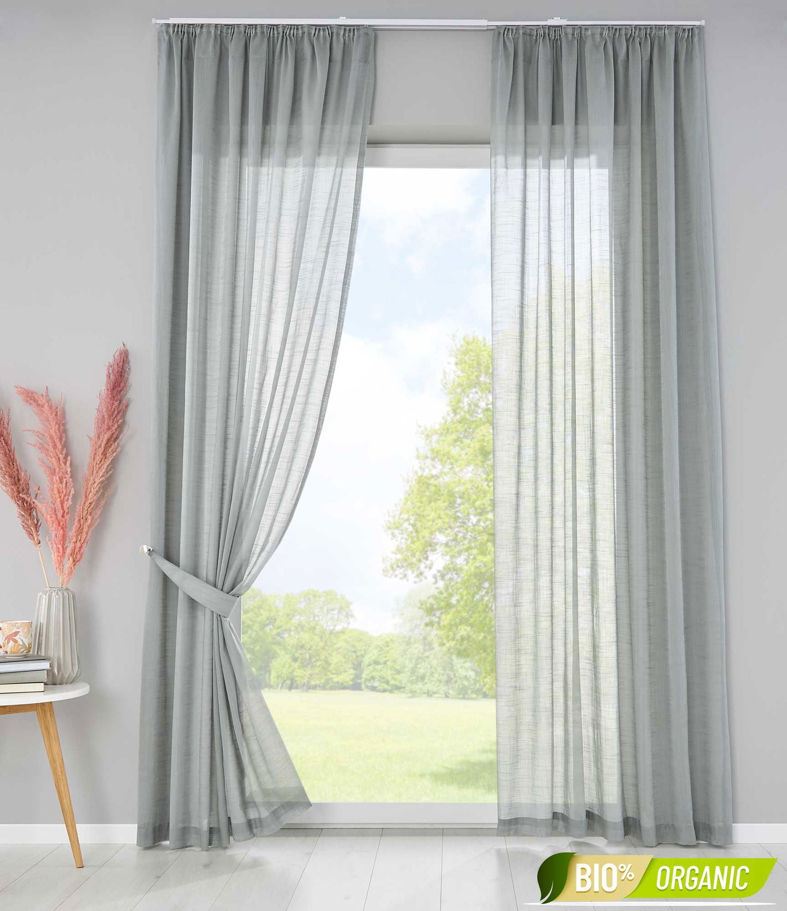 2er Set Bio Organic Vorhänge Reine Baumwolle Transparent Gardinen Verdeckte Schlaufen Gardinenband Pflegeleicht 202087 Grau HxB 225x145 cm Vorhang Set 2er_Set_Bio_Organic_Vorhange_Reine_Baumwolle_Transparent_Gardinen_Verdeckte_Schlaufen_Gardinenband_Pflegeleicht_202087_-_Gardinenbox.de_-_-3670082 | Gardinenbox.de