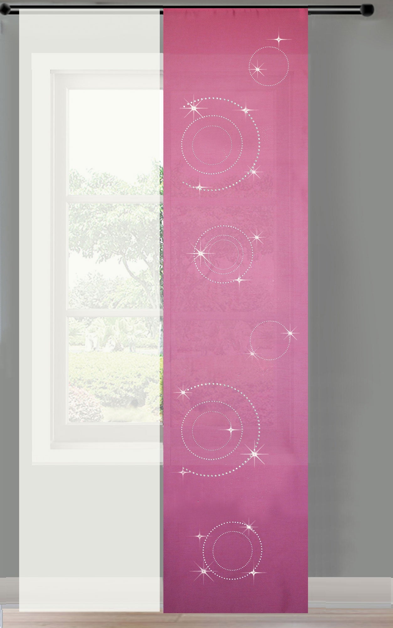 2er Set Schiebegardine Flächenvorhang Circle Strass blickdicht und Voile Paneel transparent 85625 Pink Schiebegardine 2er_Set_Schiebegardine_Flachenvorhang_Circle_Strass_blickdicht_und_Voile_Paneel_transparent_85625_-_Gardinenbox.de_-_-3672571 | Gardinenbox.de