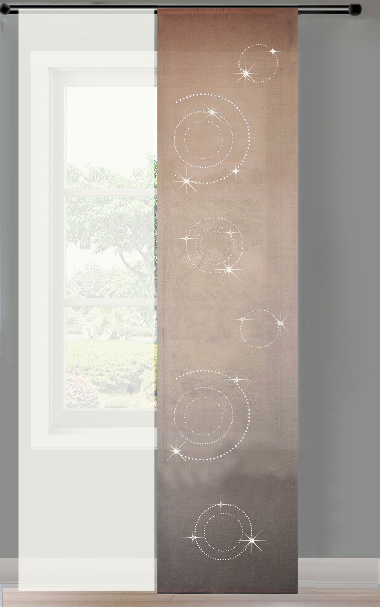 2er Set Schiebegardine Flächenvorhang Circle Strass blickdicht und Voile Paneel transparent 85625 Sand Schiebegardine 2er_Set_Schiebegardine_Flachenvorhang_Circle_Strass_blickdicht_und_Voile_Paneel_transparent_85625_-_Gardinenbox.de_-_-3672582 | Gardinenbox.de