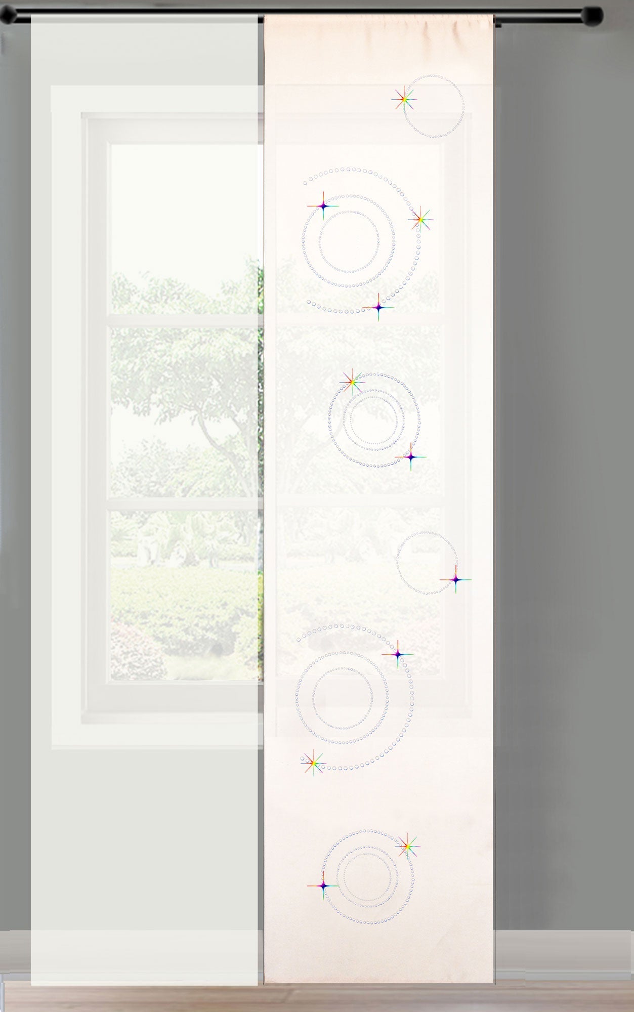 2er Set Schiebegardine Flächenvorhang Circle Strass blickdicht und Voile Paneel transparent 85625 Weiß Schiebegardine 2er_Set_Schiebegardine_Flachenvorhang_Circle_Strass_blickdicht_und_Voile_Paneel_transparent_85625_-_Gardinenbox.de_-_-3672587 | Gardinenbox.de