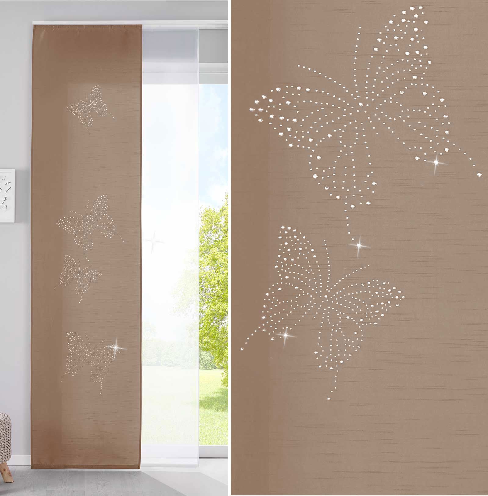 2er Set Schiebegardinen Flächenvorhänge Butterfly Strass Vorhänge Gardinen mit Paneelwagen Beschwerungsstangen 85626N Sand Schiebegardine 2er_Set_Schiebegardinen_Flachenvorhange_Butterfly_Strass_Vorhange_Gardinen_mit_Paneelwagen_Beschwerungsstangen_85626N_-_Gardinenbox.de_-_-3672662 | Gardinenbox.de