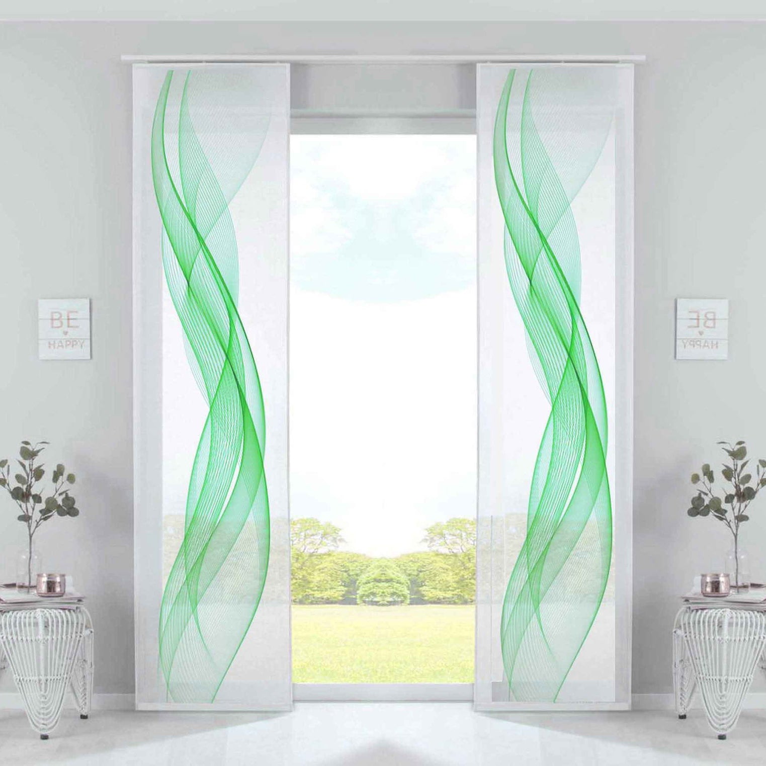 2er Set Schiebegardinen Flächenvorhänge »Izmir« Voile transparent Paneelwagen Beschwerungsstange 2022400-2 Welle Grün Schiebegardine 2er_Set_Schiebegardinen_Flachenvorhange_Izmir_Voile_transparent_Paneelwagen_Beschwerungsstange_2022400-2_-_Gardinenbox.de_-_-3672720 | Gardinenbox.de