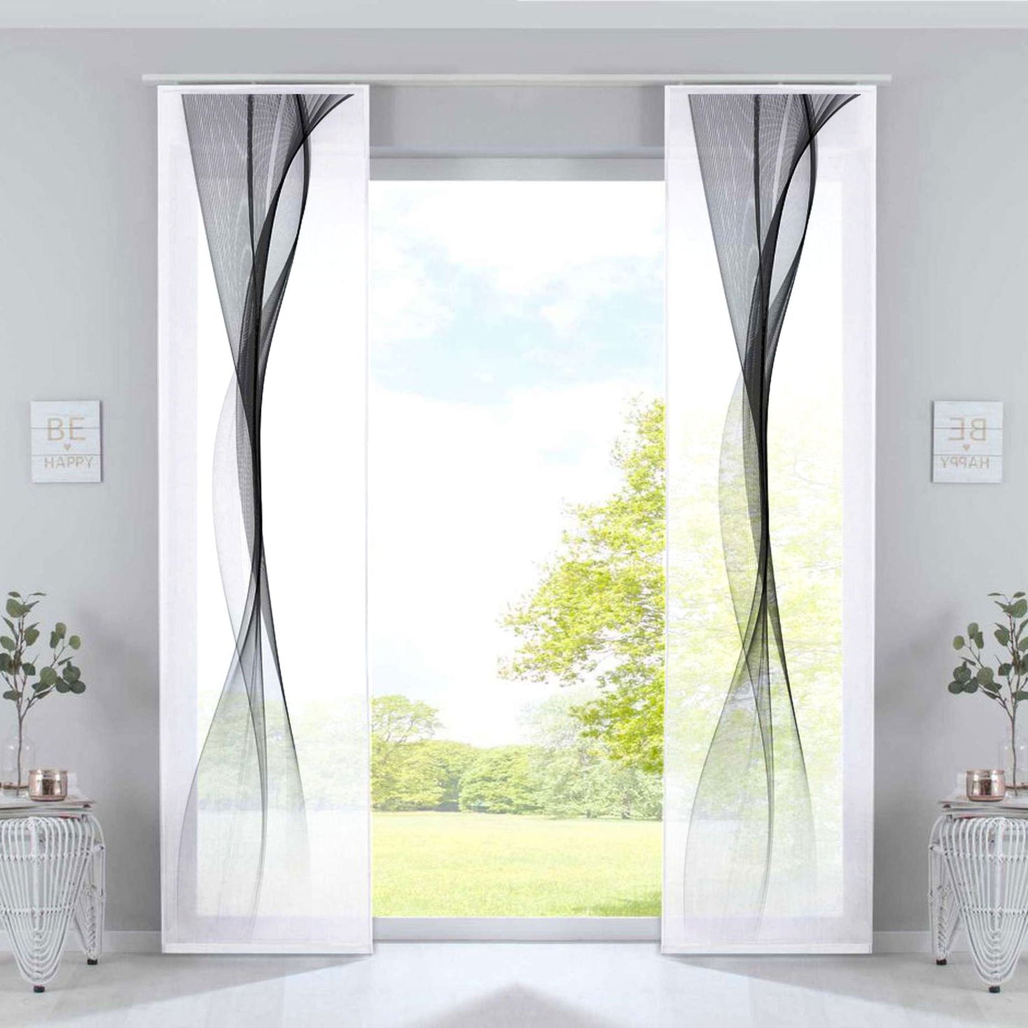 2er Set Schiebevorhänge Bedruckt Flächenvorhänge »Izmir« Microsatin Blickdicht Lichtdurchlässig mit Paneelwagen 2022400B-2 Welle Schwarz Schiebegardine 2er_Set_Schiebevorhange_Bedruckt_Flachenvorhange_Izmir_Microsatin_Blickdicht_Lichtdurchlassig_mit_Paneelwagen_2022400B-2_-_Gardinenbox.de_-_-3672903 | Gardinenbox.de