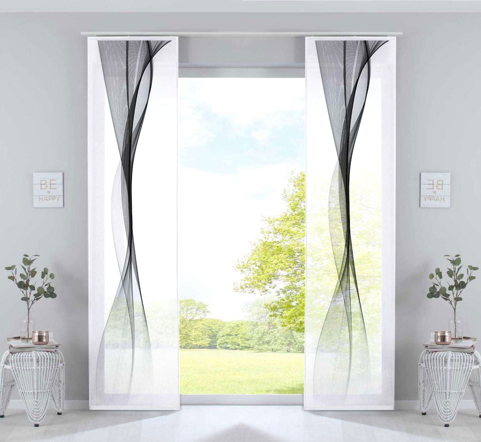 2er Set Schiebevorhänge Bedruckt Flächenvorhänge »Izmir« Microsatin Blickdicht Lichtdurchlässig mit Paneelwagen 2022400B-2 Welle Schwarz Schiebegardine 2er_Set_Schiebevorhange_Bedruckt_Flachenvorhange_Izmir_Microsatin_Blickdicht_Lichtdurchlassig_mit_Paneelwagen_2022400B-2_-_Gardinenbox.de_-_-3672903 | Gardinenbox.de