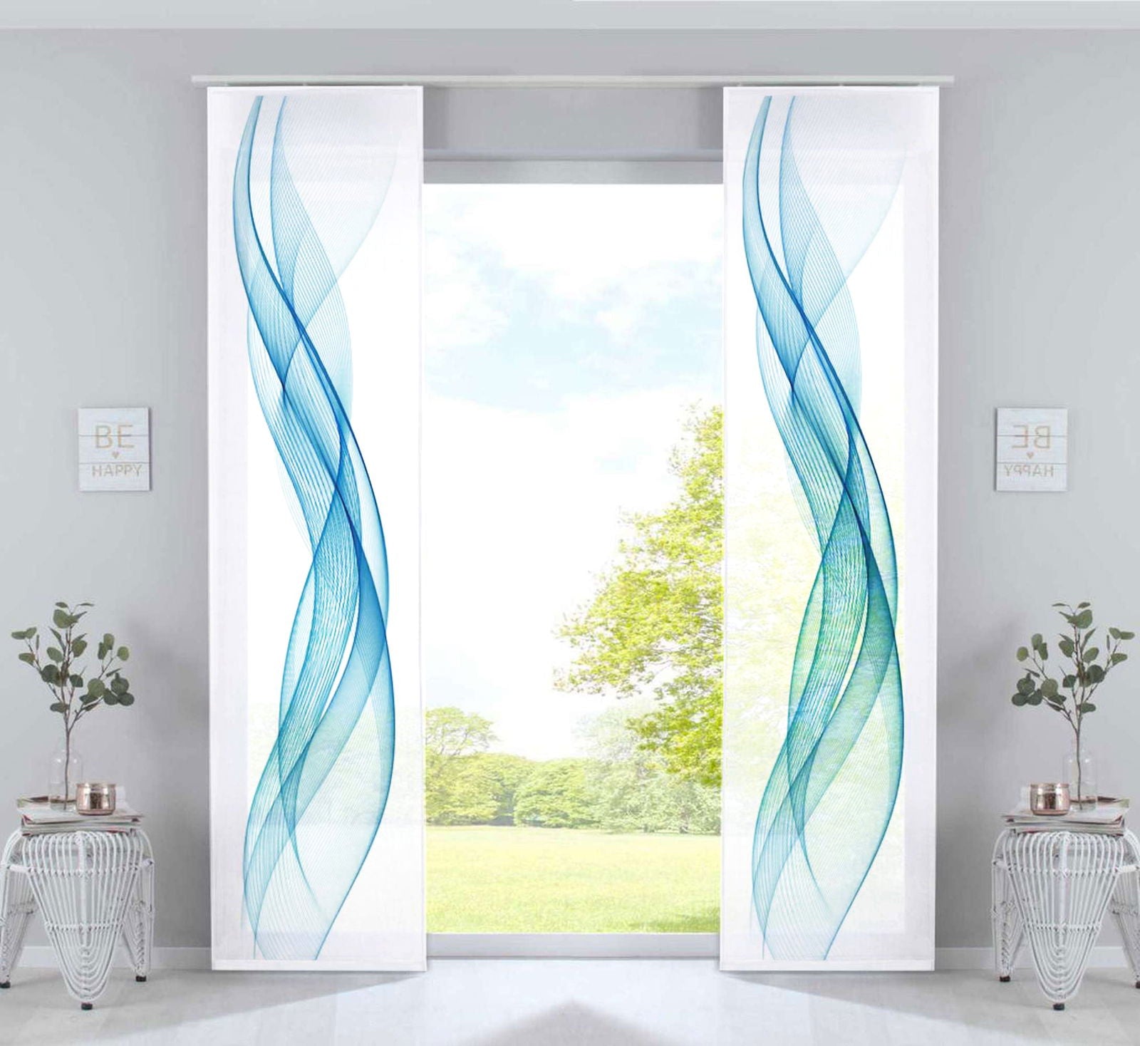 2er Set Schiebevorhänge Bedruckt Flächenvorhänge »Izmir« Microsatin Blickdicht Lichtdurchlässig mit Paneelwagen 2022400B-2 Welle Blau Schiebegardine 2er_Set_Schiebevorhange_Bedruckt_Flachenvorhange_Izmir_Microsatin_Blickdicht_Lichtdurchlassig_mit_Paneelwagen_2022400B-2_-_Gardinenbox.de_-_-3672946 | Gardinenbox.de