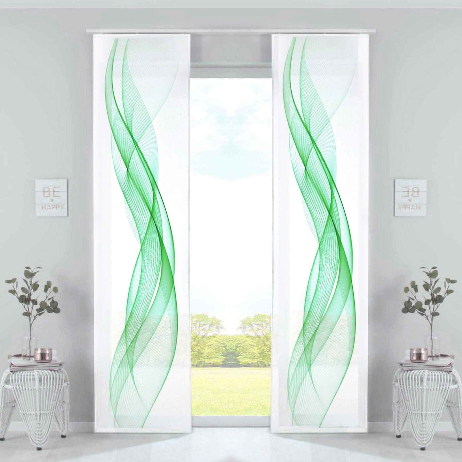 2er Set Schiebevorhänge Bedruckt Flächenvorhänge »Izmir« Microsatin Blickdicht Lichtdurchlässig mit Paneelwagen 2022400B-2 Welle Grün Schiebegardine 2er_Set_Schiebevorhange_Bedruckt_Flachenvorhange_Izmir_Microsatin_Blickdicht_Lichtdurchlassig_mit_Paneelwagen_2022400B-2_-_Gardinenbox.de_-_-3672964 | Gardinenbox.de