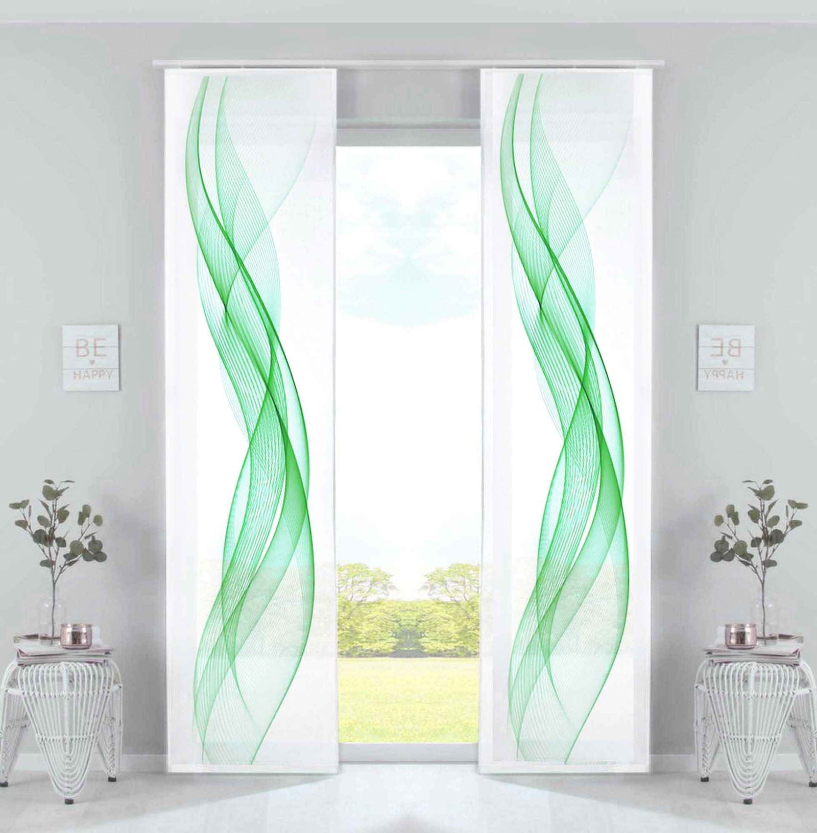 2er Set Schiebevorhänge Bedruckt Flächenvorhänge »Izmir« Microsatin Blickdicht Lichtdurchlässig mit Paneelwagen 2022400B-2 Welle Grün Schiebegardine 2er_Set_Schiebevorhange_Bedruckt_Flachenvorhange_Izmir_Microsatin_Blickdicht_Lichtdurchlassig_mit_Paneelwagen_2022400B-2_-_Gardinenbox.de_-_-3672964 | Gardinenbox.de