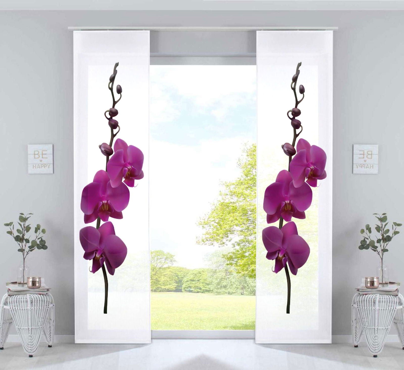 2er Set Schiebevorhänge Bedruckt Flächenvorhänge »Izmir« Microsatin Blickdicht Lichtdurchlässig mit Paneelwagen 2022400B-2 Orchidee Lila Schiebegardine 2er_Set_Schiebevorhange_Bedruckt_Flachenvorhange_Izmir_Microsatin_Blickdicht_Lichtdurchlassig_mit_Paneelwagen_2022400B-2_-_Gardinenbox.de_-_-3672980 | Gardinenbox.de