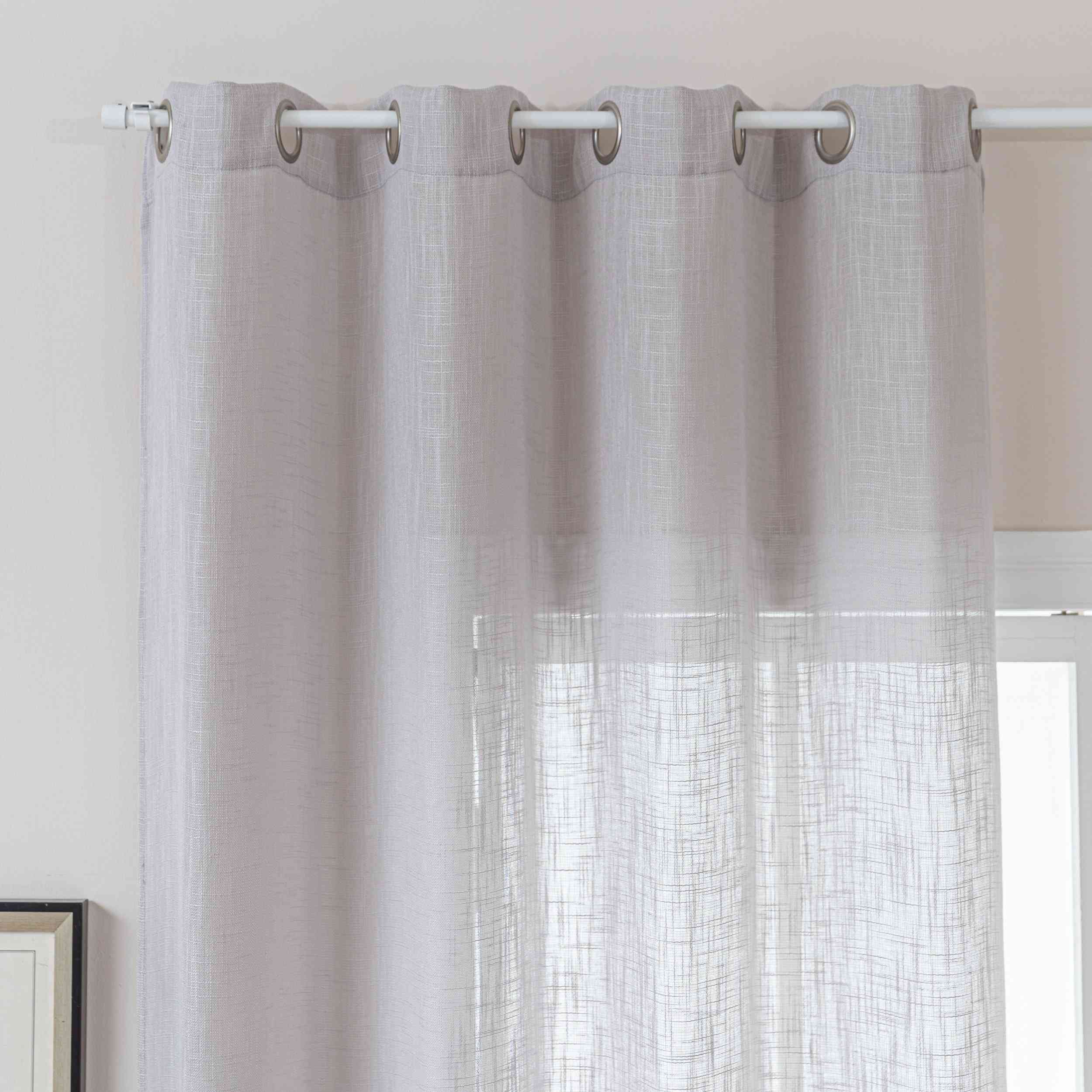 Gardine Ösen Grobfaser »Seoul« Ösen Linenlook-Struktur Uni Halbransparent Blickdicht 2024110 Grau Gardinenschal 3F3A0339 | Gardinenbox.de