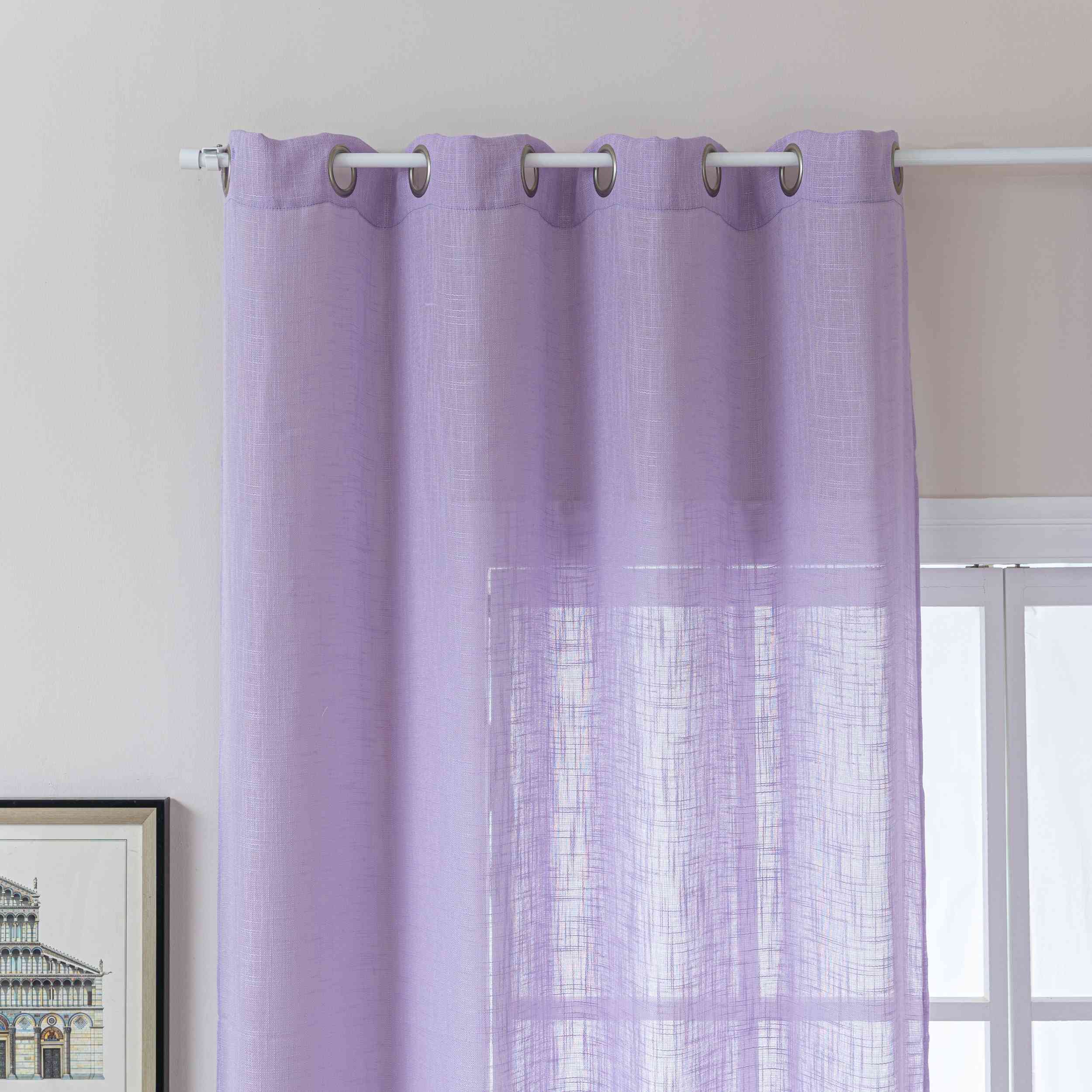Gardine Ösen Grobfaser »Seoul« Ösen Linenlook-Struktur Uni Halbransparent Blickdicht 2024110 Flieder Gardinenschal 3F3A0410 | Gardinenbox.de