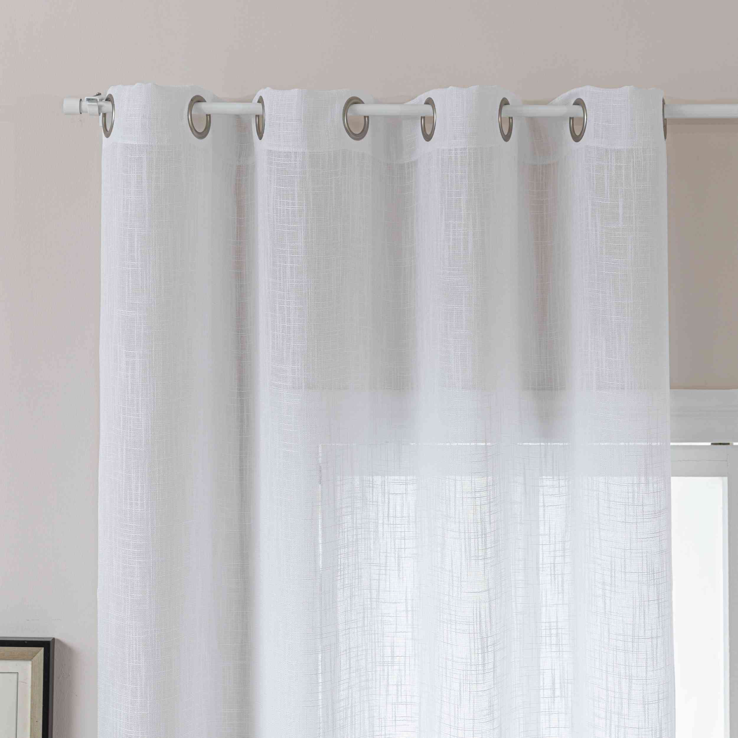 Gardine Ösen Grobfaser »Seoul« Ösen Linenlook-Struktur Uni Halbransparent Blickdicht 2024110 Weiß Gardinenschal 3F3A0606 | Gardinenbox.de