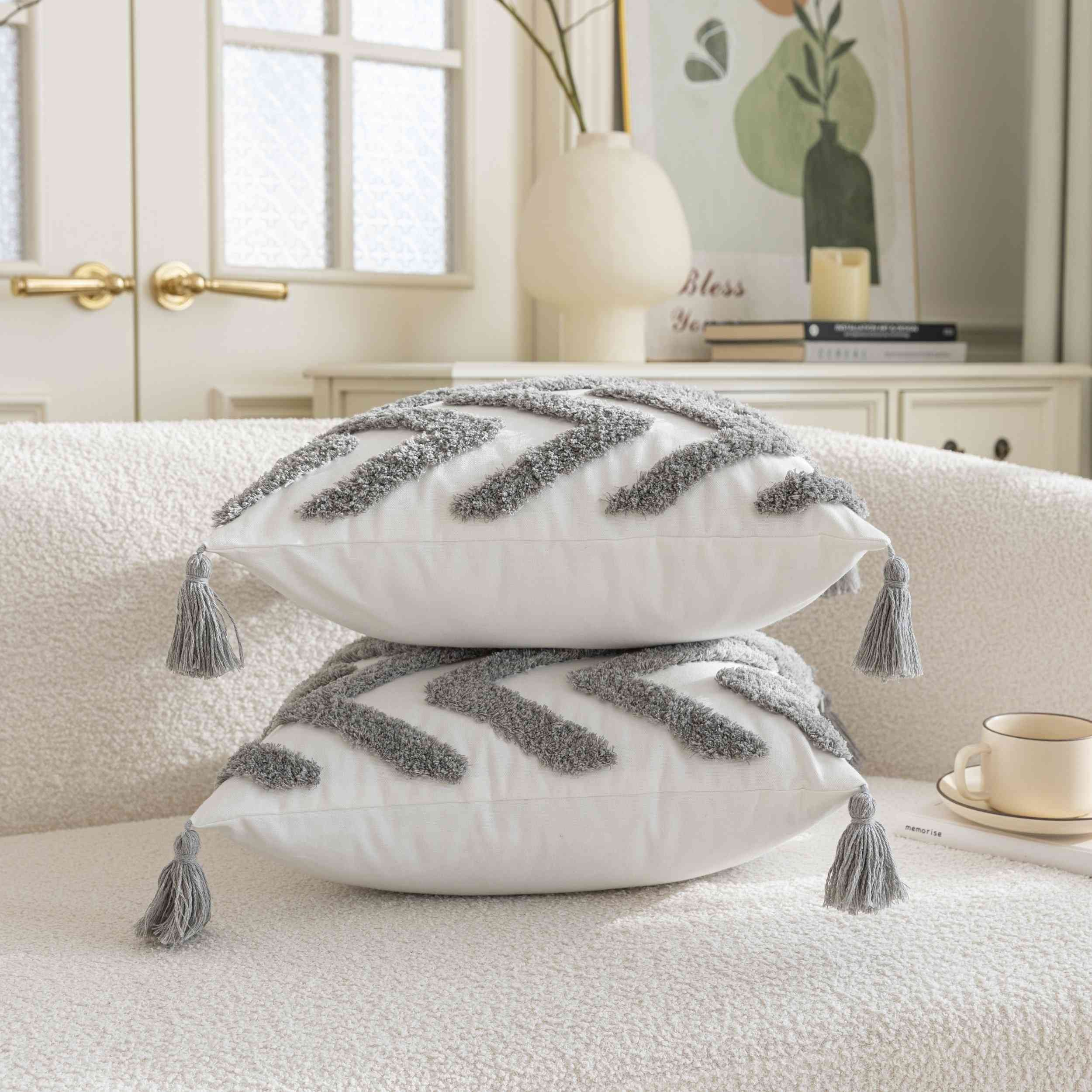 Kissenhülle »Bonn« Frottee-Stickerei 100% Baumwolle Zickzack-Design hochwertiger Leinenstoff 202495K Kissenhülle 3F3A3714 | Gardinenbox.de