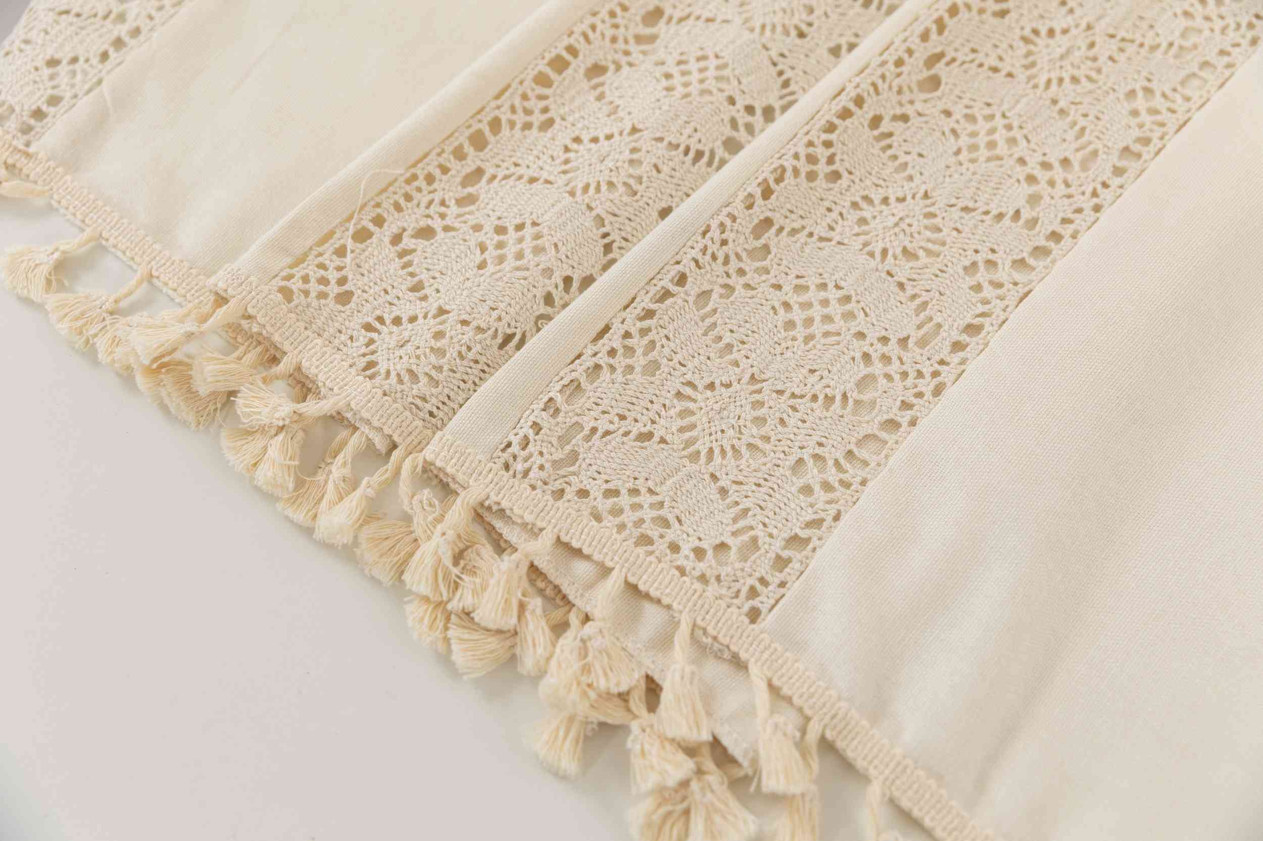 Vorhang Ösen »Osaka« HxB 245x140 cm Creme 100% Baumwolle Linenlook Makrameespitze Bommeln Raffhalter Gardinenschal 3F3A7248 | Gardinenbox.de