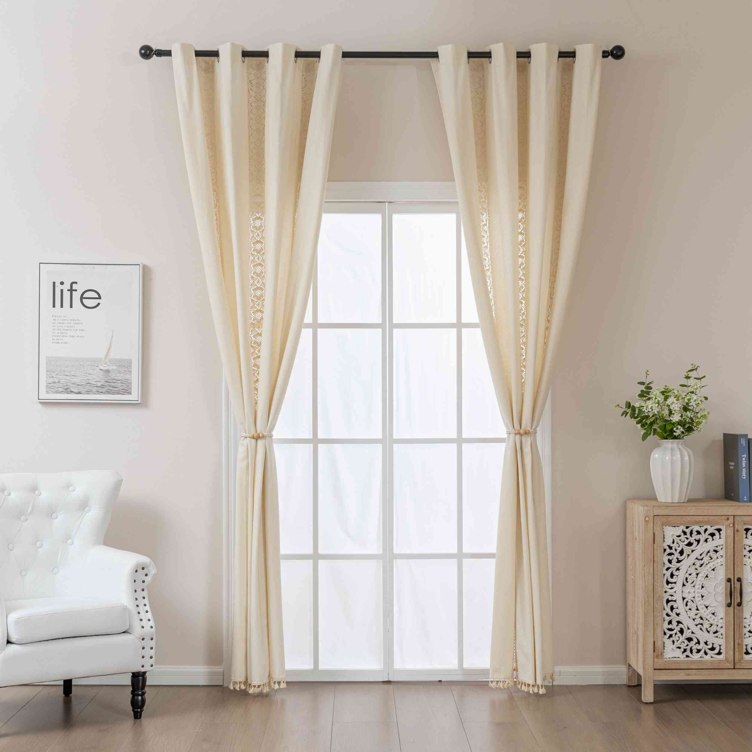 2er Set Vorhang Ösen »Osaka« HxB 245x140 cm Creme 100% Baumwolle Linenlook Makrameespitze Bommeln Raffhalter Gardinen Vorhang 3F3A7254_65afe2b5-8e71-48ea-854b-85d51f4f721a | Gardinenbox.de