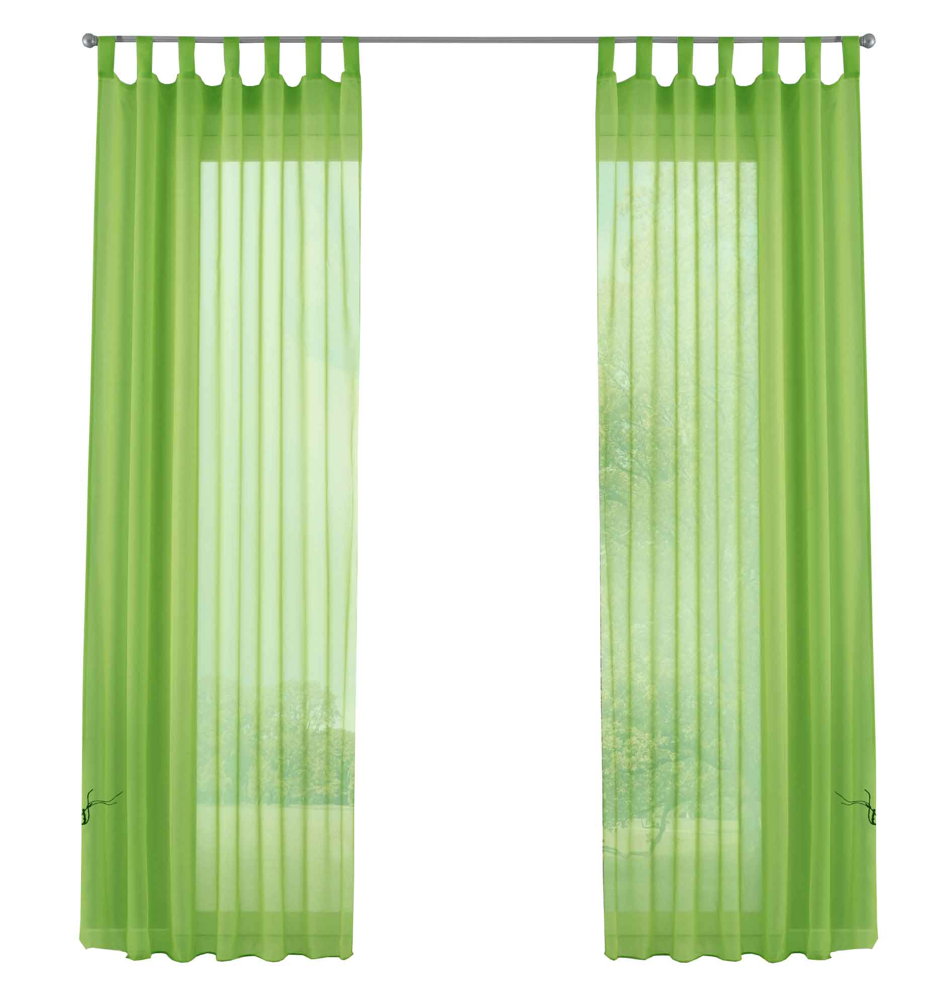 2er-Pack Gardinen Transparent Vorhang Set Wohnzimmer Voile Schlaufenschal mit Bleibandabschluß 61000CN Gardinen Set 61000CNapfelgruen-frei | Gardinenbox.de