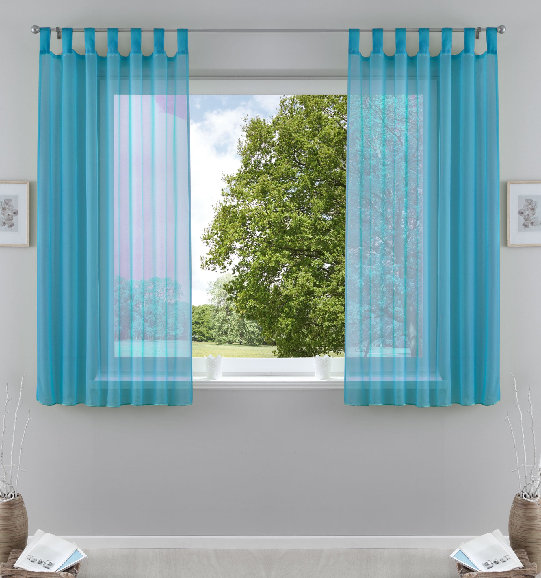2er-Pack Gardinen Transparent Vorhang Set Wohnzimmer Voile Schlaufenschal mit Bleibandabschluß 61000CN Blau HxB 175x140 cm Gardinen Set 61000CNblau-175 | Gardinenbox.de