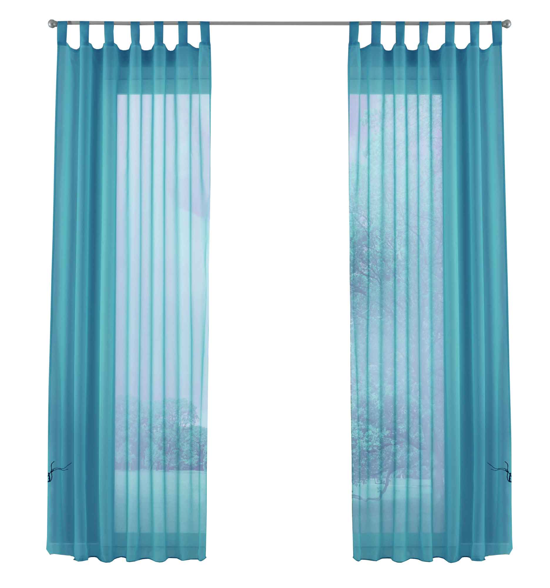 2er-Pack Gardinen Transparent Vorhang Set Wohnzimmer Voile Schlaufenschal mit Bleibandabschluß 61000CN Gardinen Set 61000CNblau-frei | Gardinenbox.de