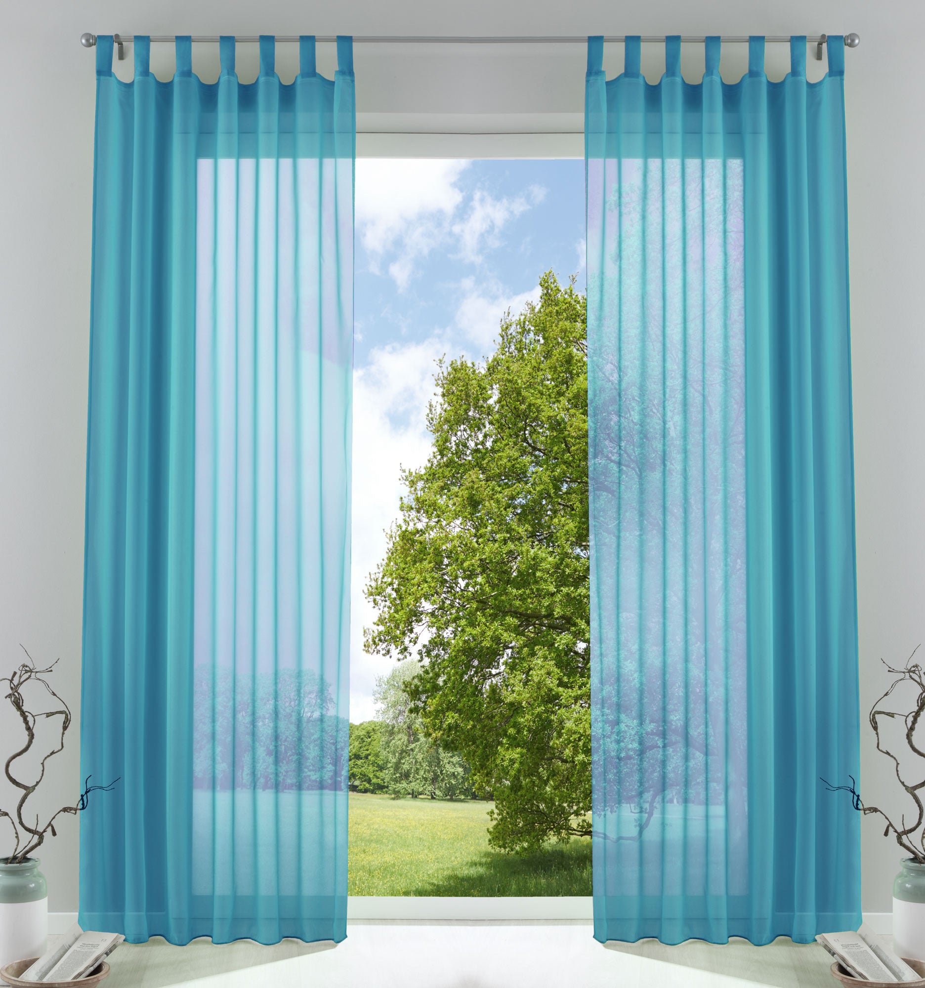 2er-Pack Gardinen Transparent Vorhang Set Wohnzimmer Voile Schlaufenschal mit Bleibandabschluß 61000CN Blau HxB 225x140 cm Gardinen Set 61000CNblau_41107e64-d0c0-49d7-88d0-caf7e6631adc | Gardinenbox.de