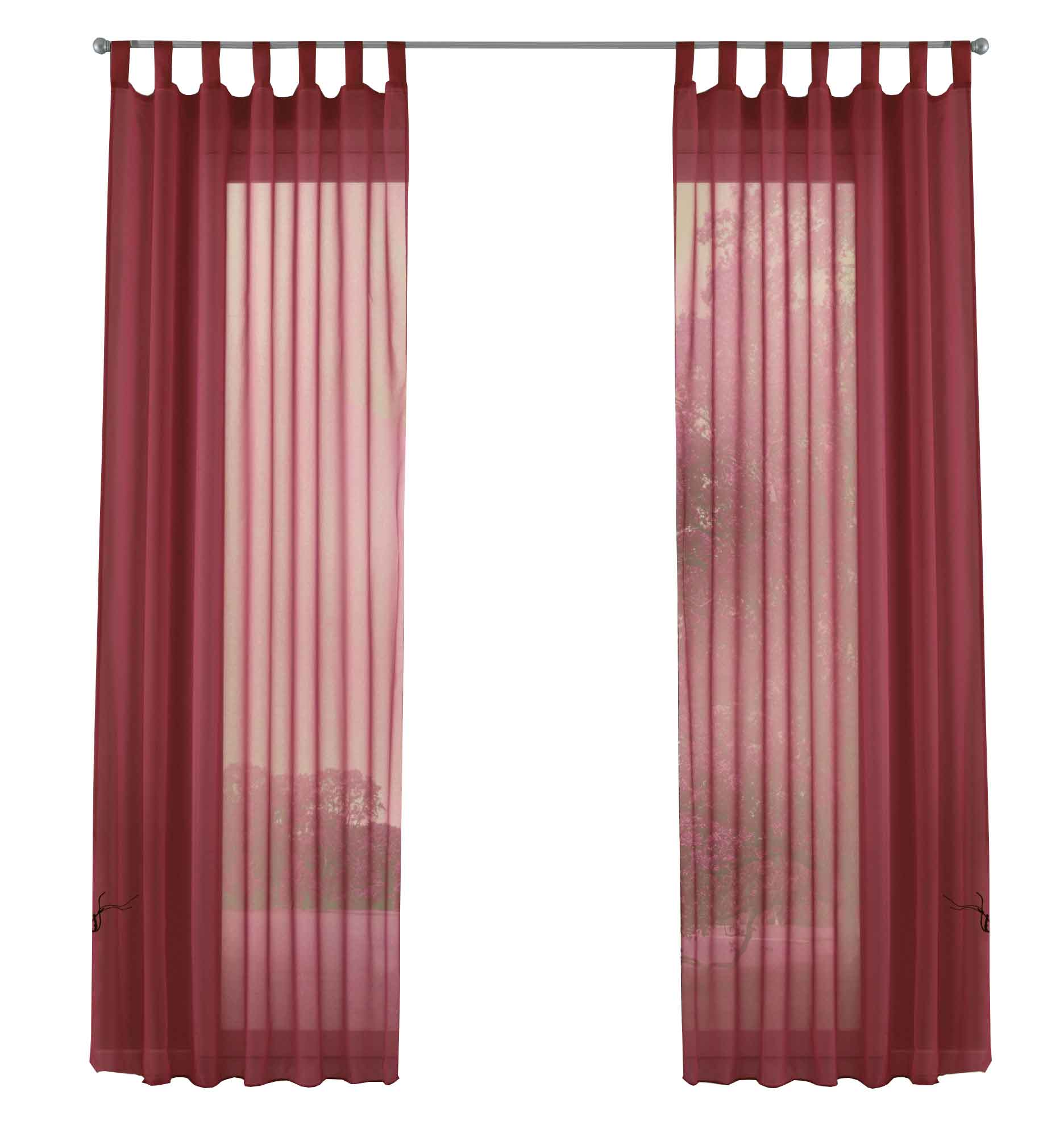 2er-Pack Gardinen Transparent Vorhang Set Wohnzimmer Voile Schlaufenschal mit Bleibandabschluß 61000CN Gardinen Set 61000CNbordeaux-frei | Gardinenbox.de