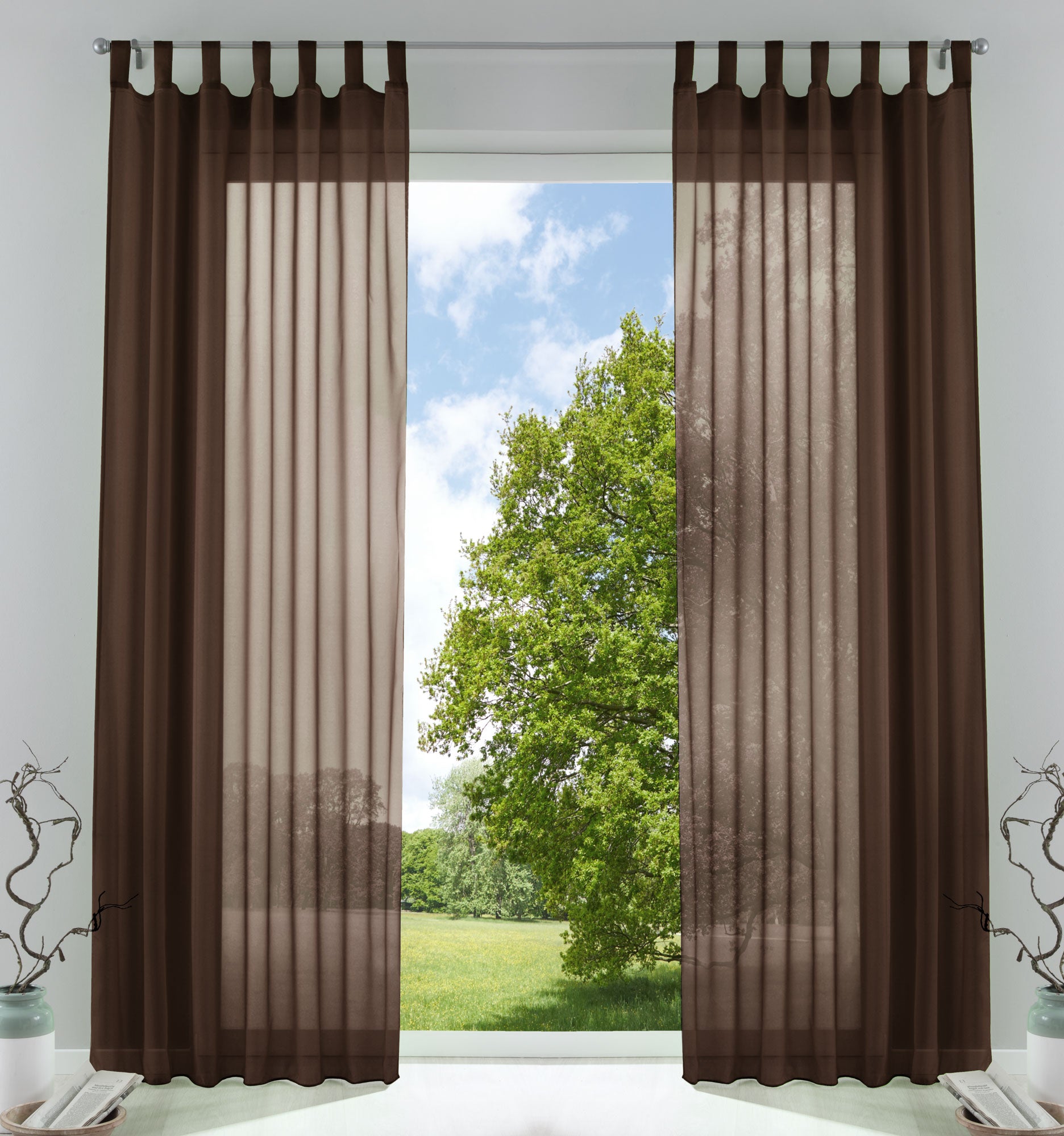 2er-Pack Gardinen Transparent Vorhang Set Wohnzimmer Voile Schlaufenschal mit Bleibandabschluß 61000CN Braun HxB 225x140 cm Gardinen Set 61000CNbraun_5aecf228-db9e-4e88-8215-95b9e7634334 | Gardinenbox.de